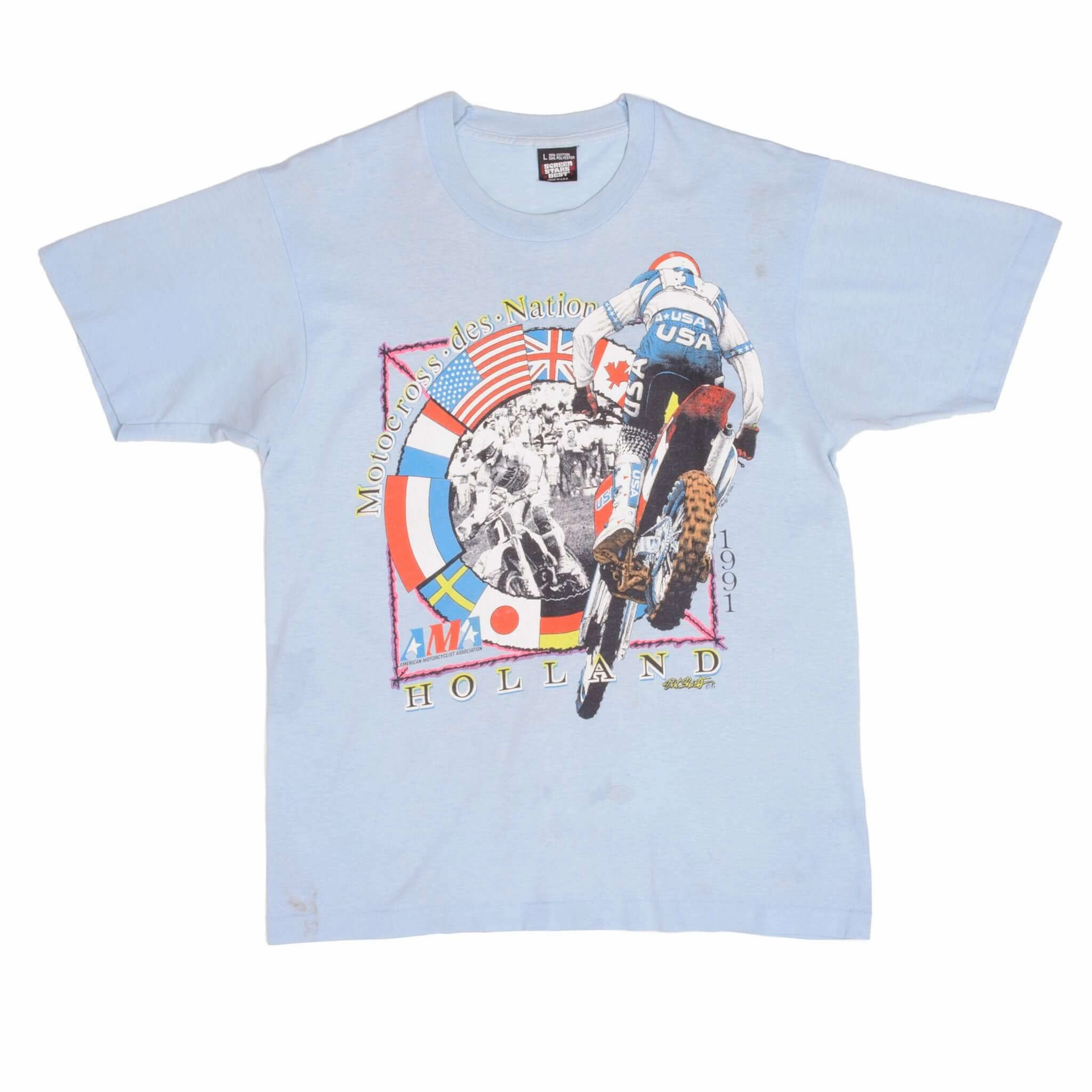 VINTAGE AMA MOTOCROSS DES NATIONS HOLLAND 1991 TEE SHIRT MEDIUM MADE USA