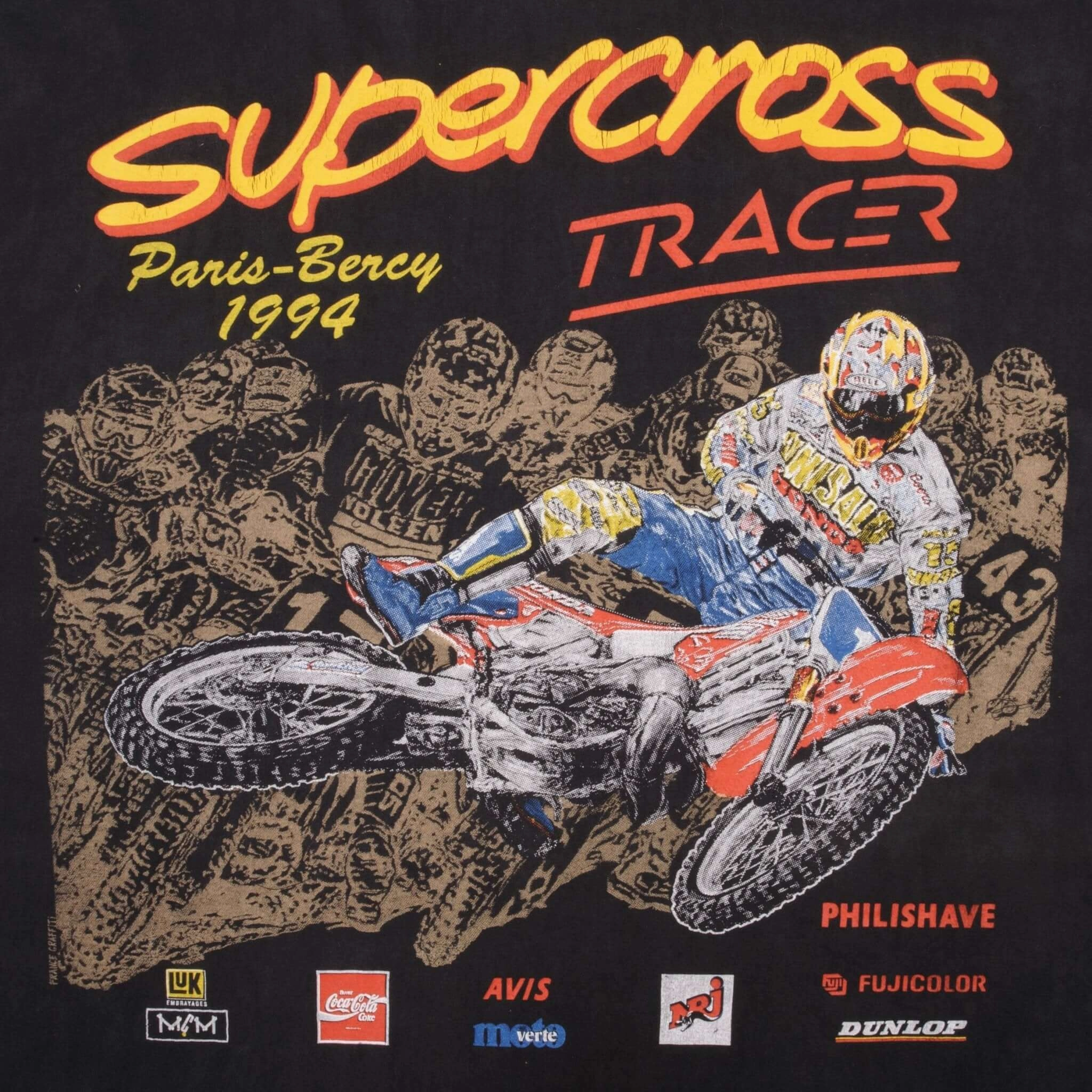 VINTAGE AMA MX MOTOCROSS SUPERCROSS TRACER PARIS BERCY TEE SHIRT 1994 XL