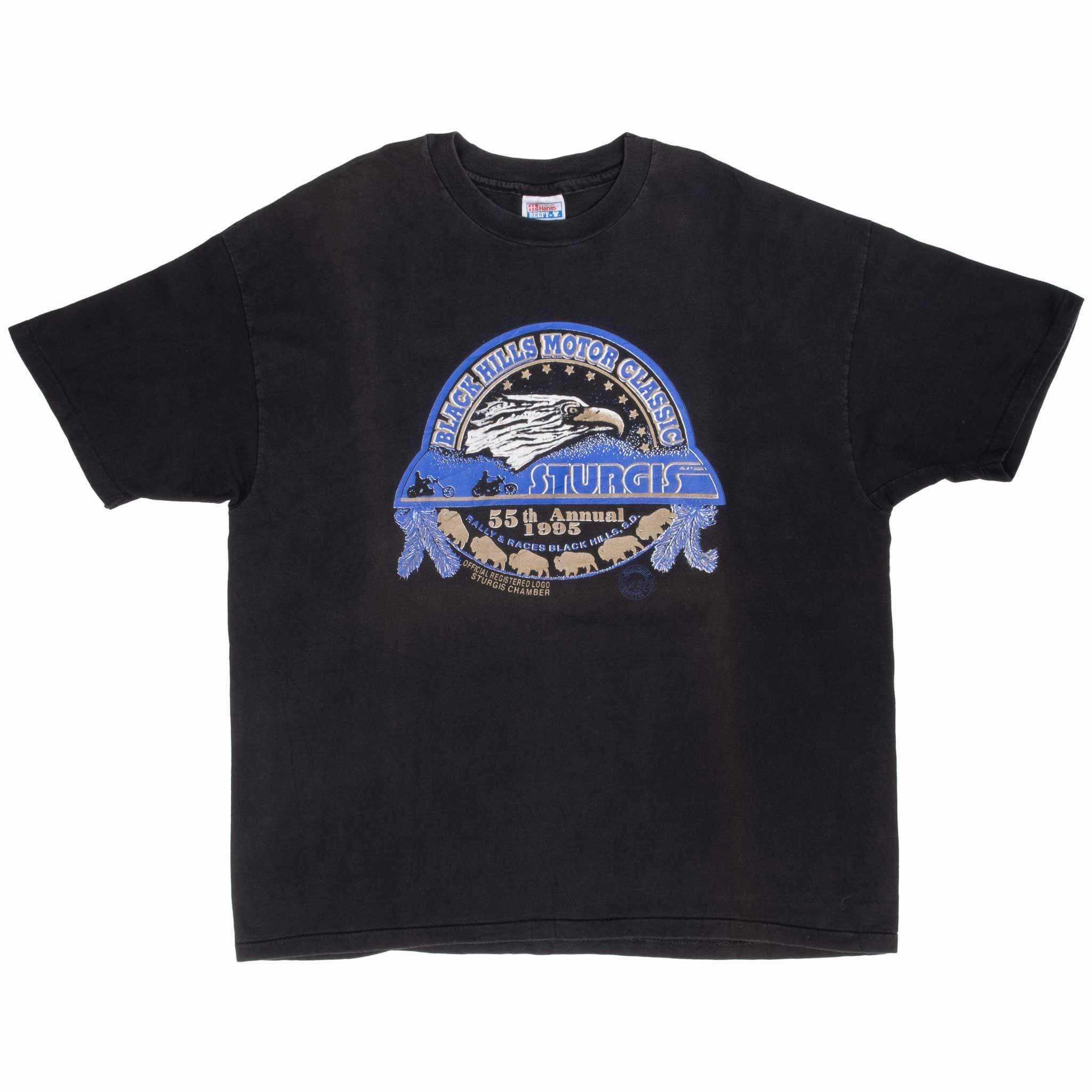 VINTAGE BIKER 55TH STURGIS BLACK HILLS RALLY TEE SHIRT 1995 2XL MADE IN USA