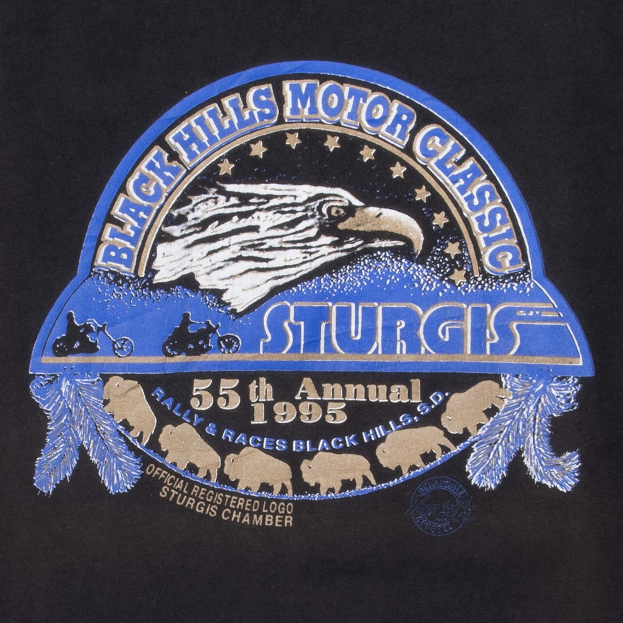 VINTAGE BIKER 55TH STURGIS BLACK HILLS RALLY TEE SHIRT 1995 2XL MADE IN USA