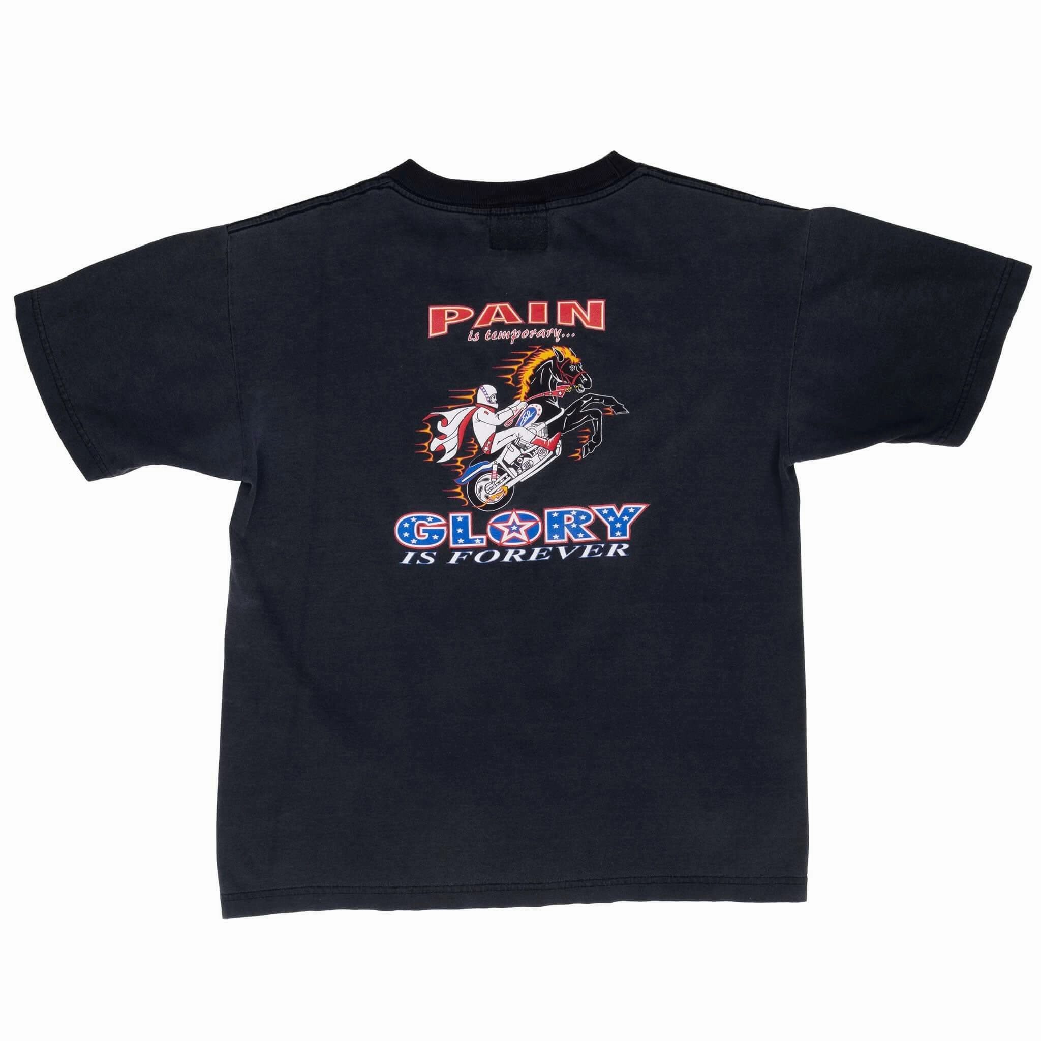 VINTAGE BIKER STURGIS RALLY EVEL KNIEVEL 2002 TEE SHIRT MEDIUM MADE IN USA