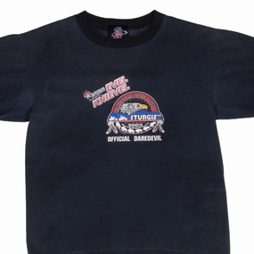 VINTAGE BIKER STURGIS RALLY EVEL KNIEVEL 2002 TEE SHIRT MEDIUM MADE IN USA