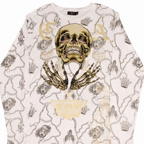 VINTAGE CHRISTIAN AUDIGIER RHINESTONES SKULL LONG SLEEVE TEE SHIRT 2000S LARGE