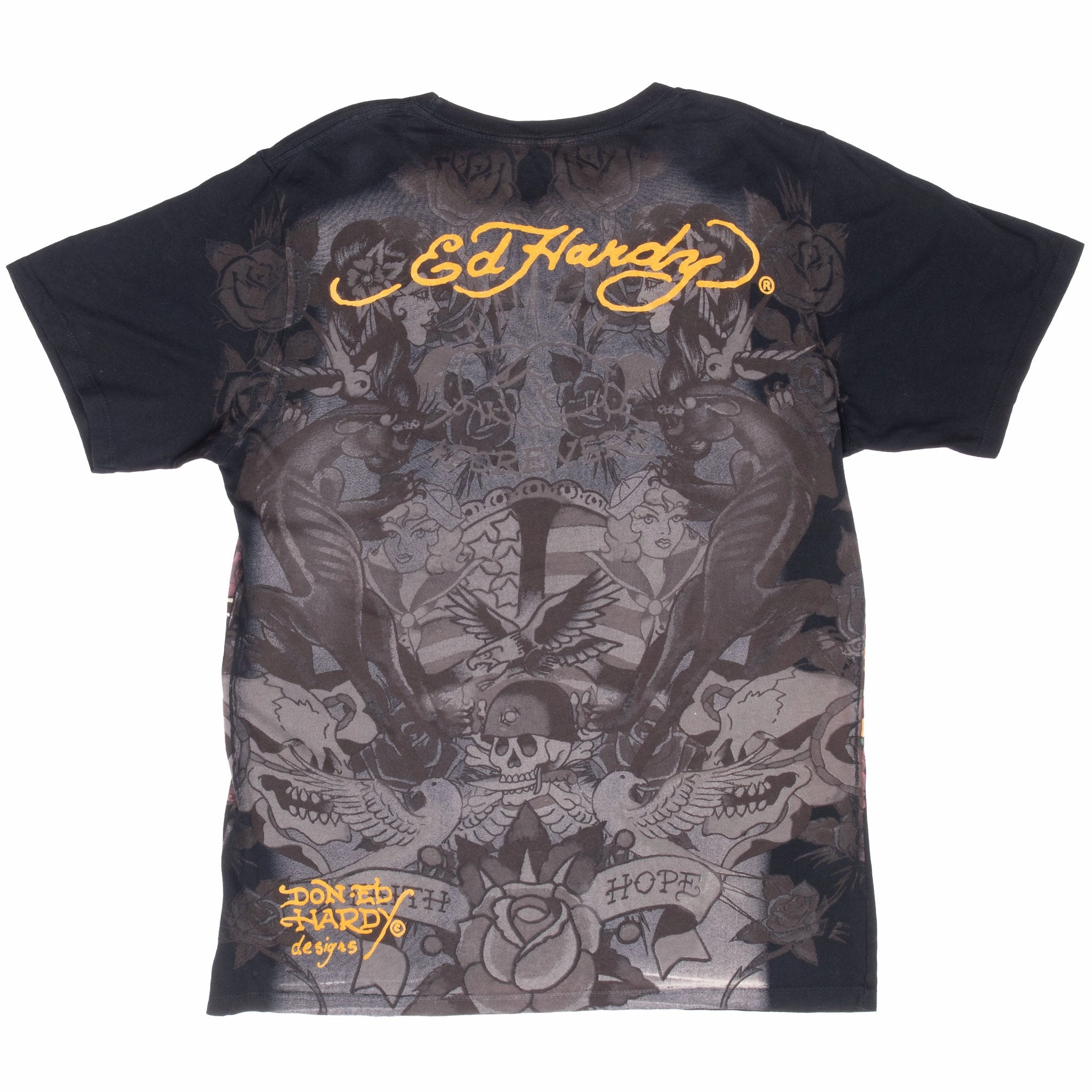 VINTAGE ED HARDY ALL OVER PRINT RHINESTONE TEE SHIRT 2000S MEDIUM