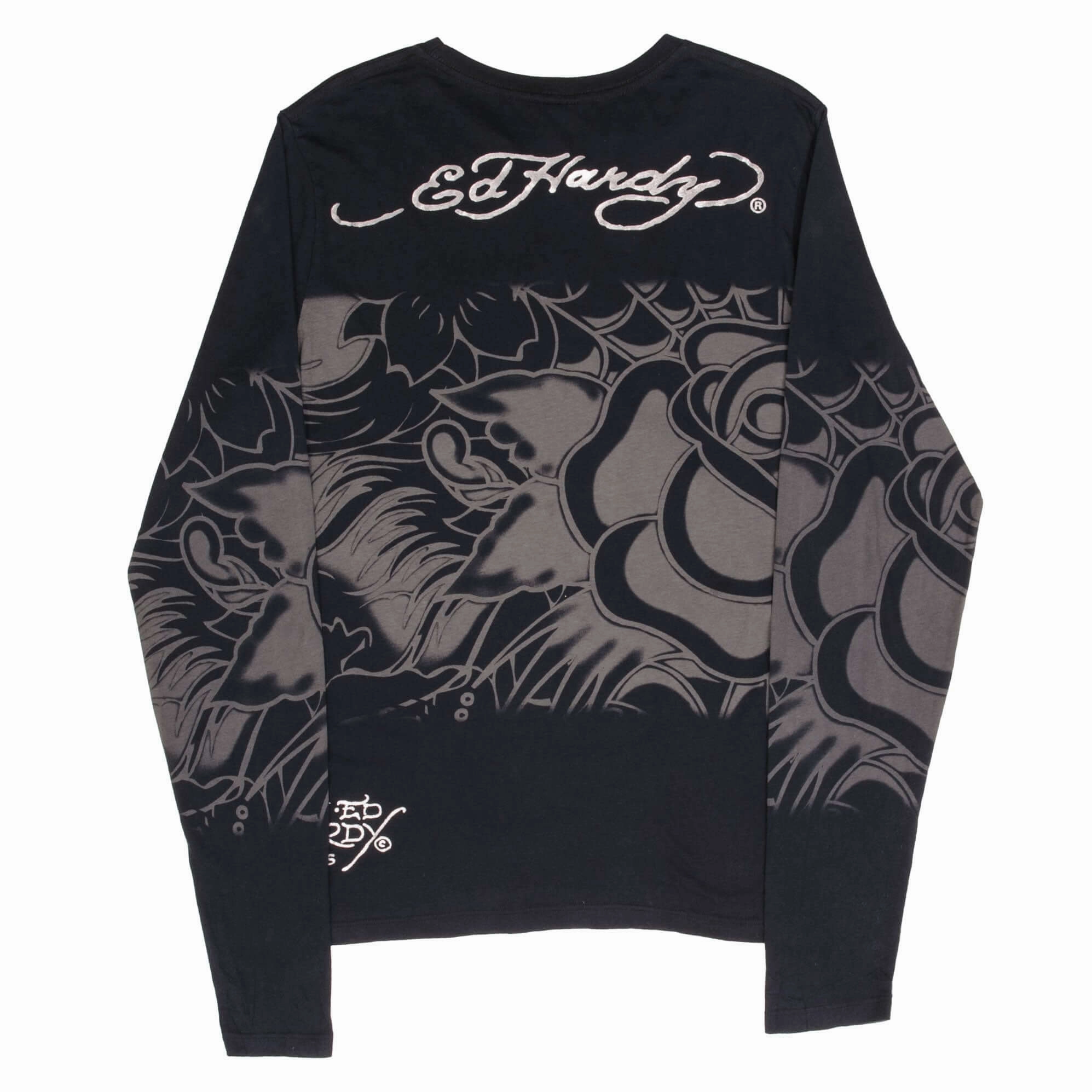VINTAGE ED HARDY DEATH OR GLORY LONG SLEEVE TEE SHIRT 2000S MEDIUM MADE IN USA