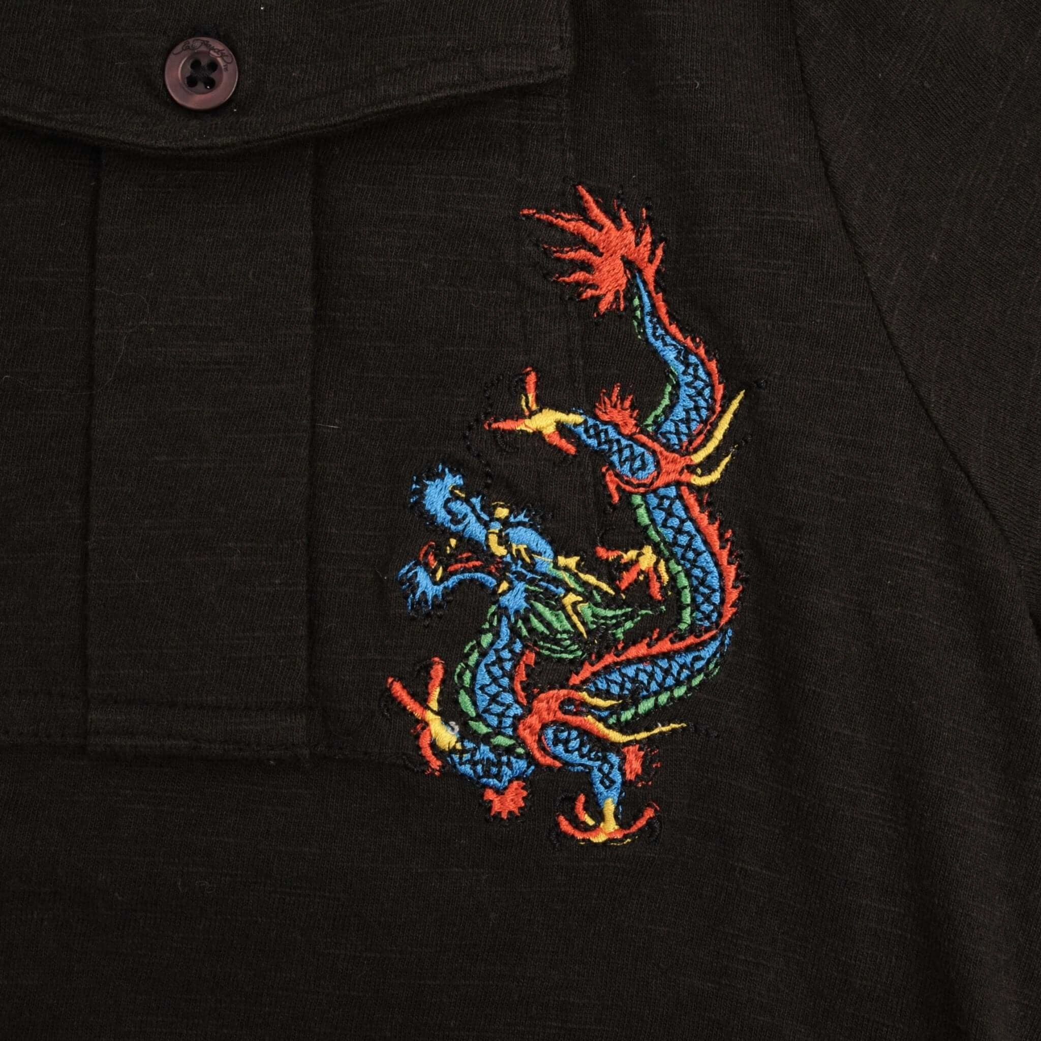 VINTAGE ED HARDY DRAGON EMBROIDERED POLO SHIRT 2000S SIZE XL DEADSTOCK