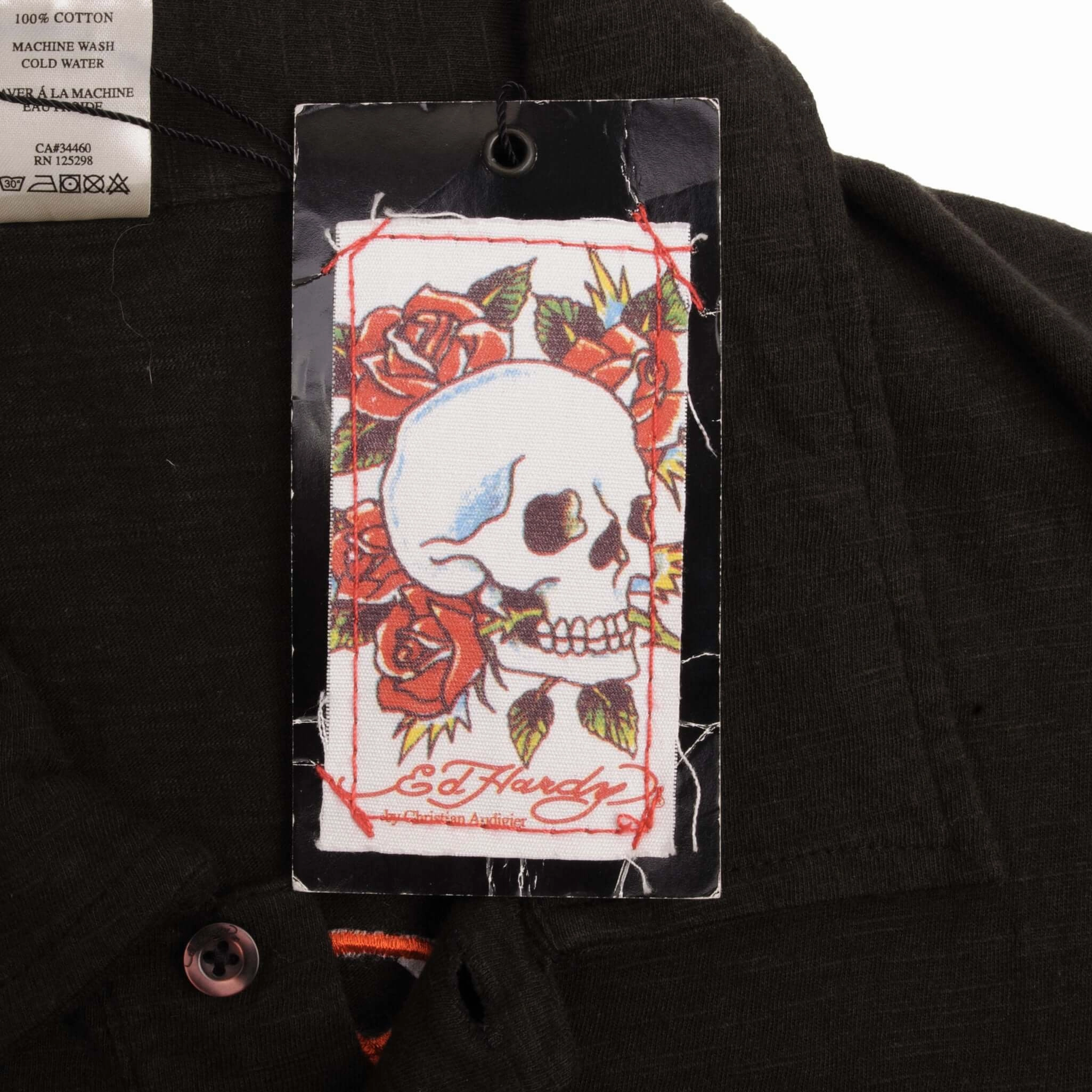VINTAGE ED HARDY DRAGON EMBROIDERED POLO SHIRT 2000S SIZE XL DEADSTOCK