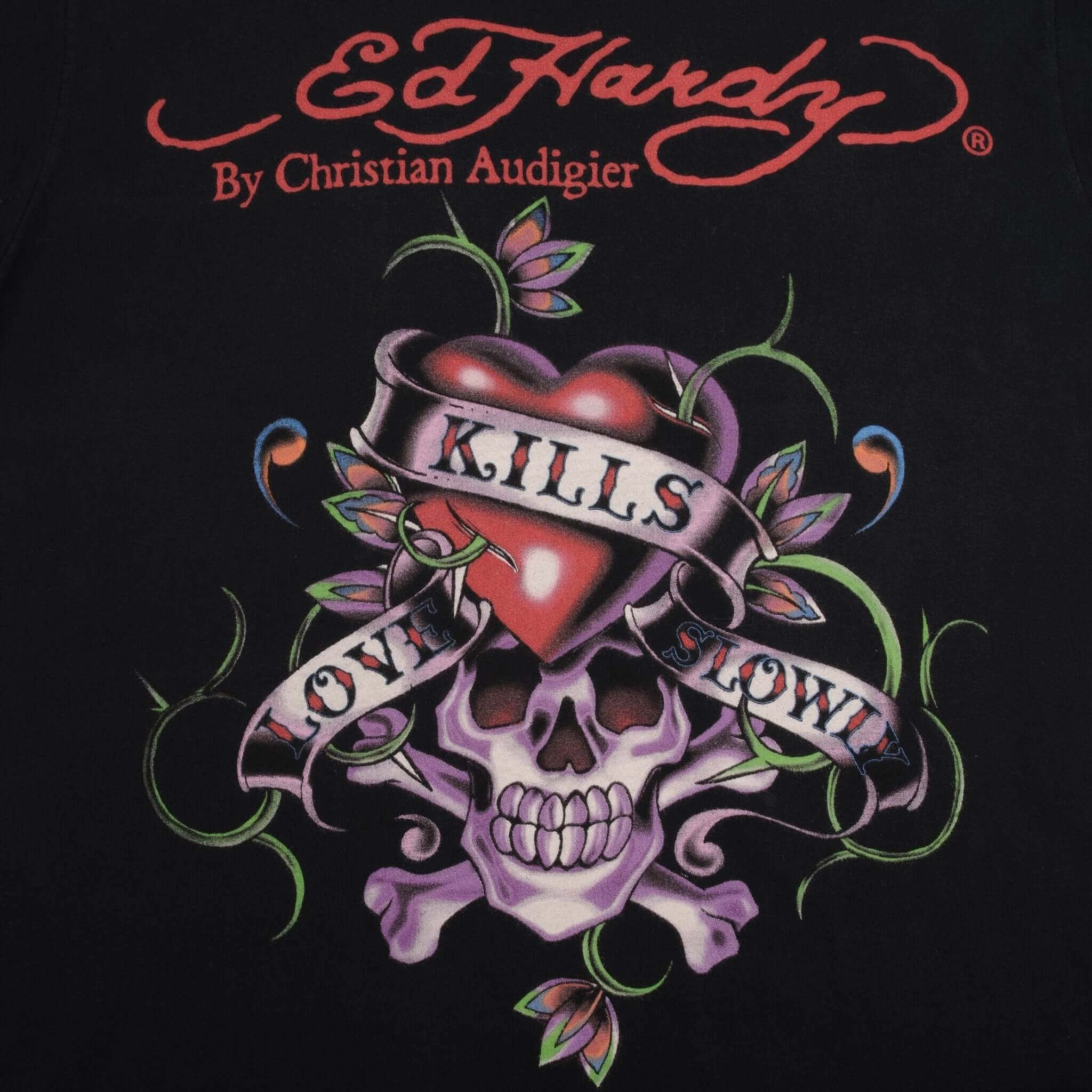 VINTAGE ED HARDY LOVE KILLS SLOWLY TEE SHIRT 2000S SIZE LARGE MADE IN USA