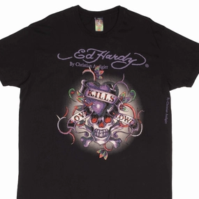 VINTAGE ED HARDY RHINESTONE SKULL TEE SHIRT 2000S SIZE 2XL MADE IN USA