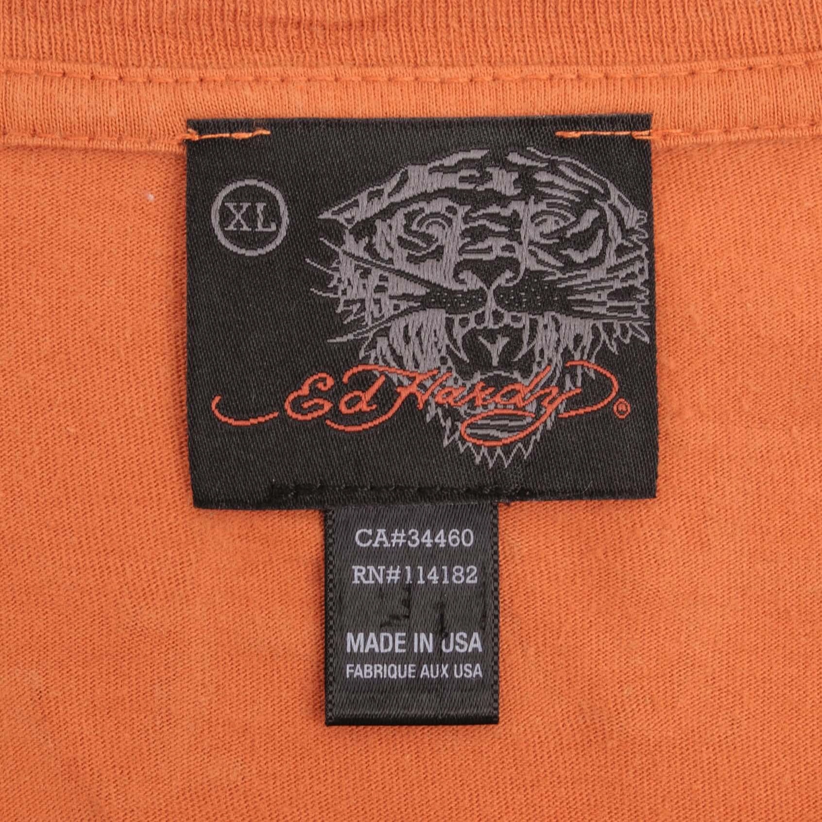 VINTAGE ED HARDY RHINESTONES LONG SLEEVE TEE SHIRT 2000S SIZE XL MADE IN USA
