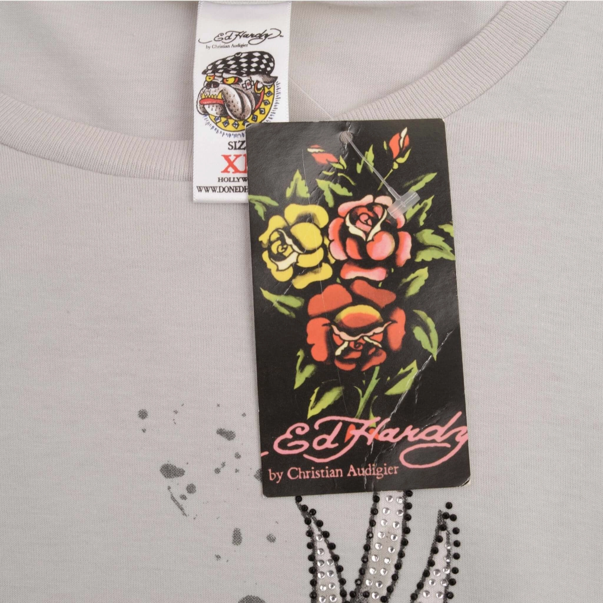 VINTAGE ED HARDY RHINESTONES TEE SHIRT 2000S SIZE MEDIUM DEADSTOCK