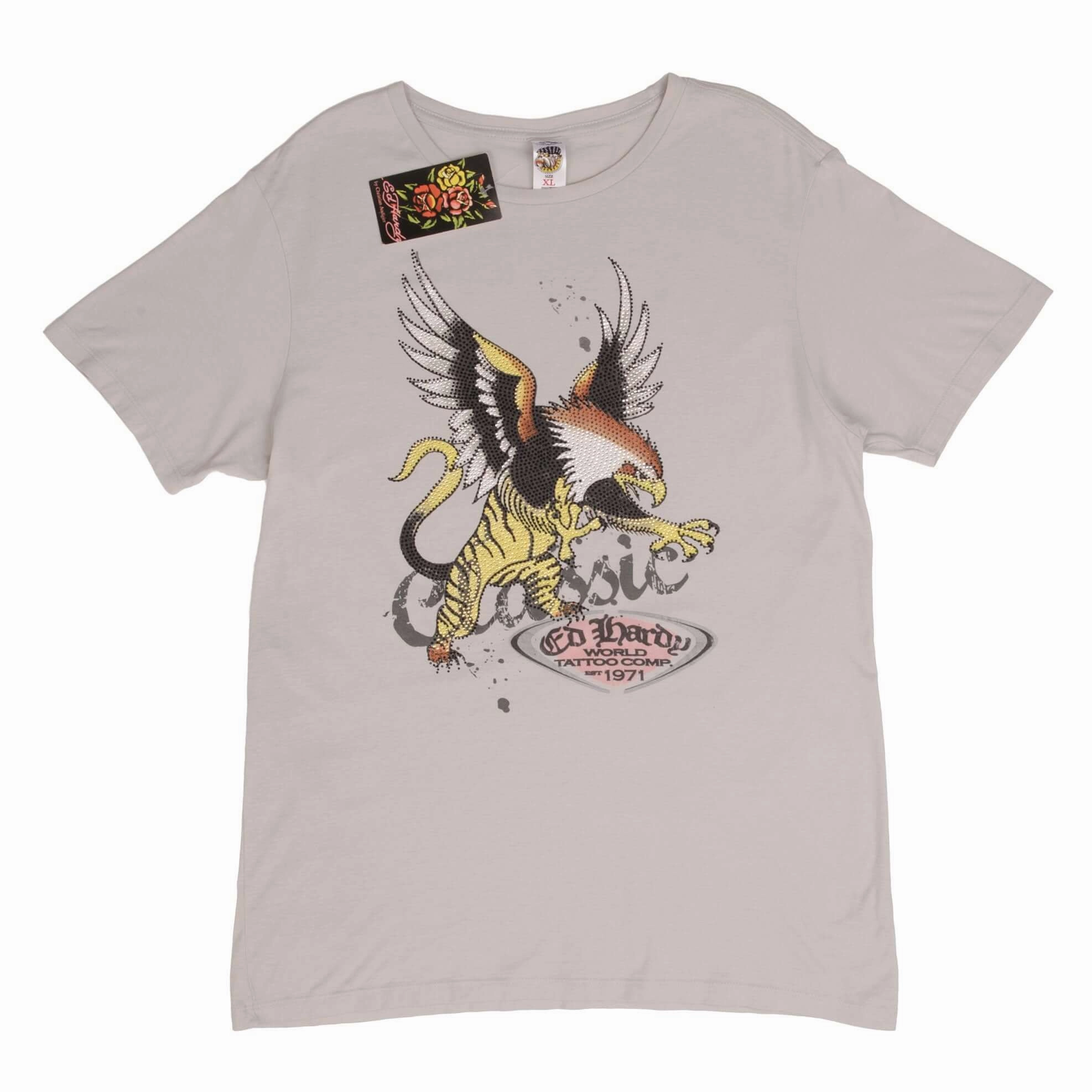 VINTAGE ED HARDY RHINESTONES TEE SHIRT 2000S SIZE MEDIUM DEADSTOCK