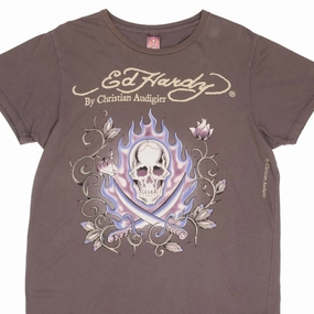 VINTAGE ED HARDY SKULL AND ROSES TEE SHIRT 2000S SIZE XL MADE IN USA