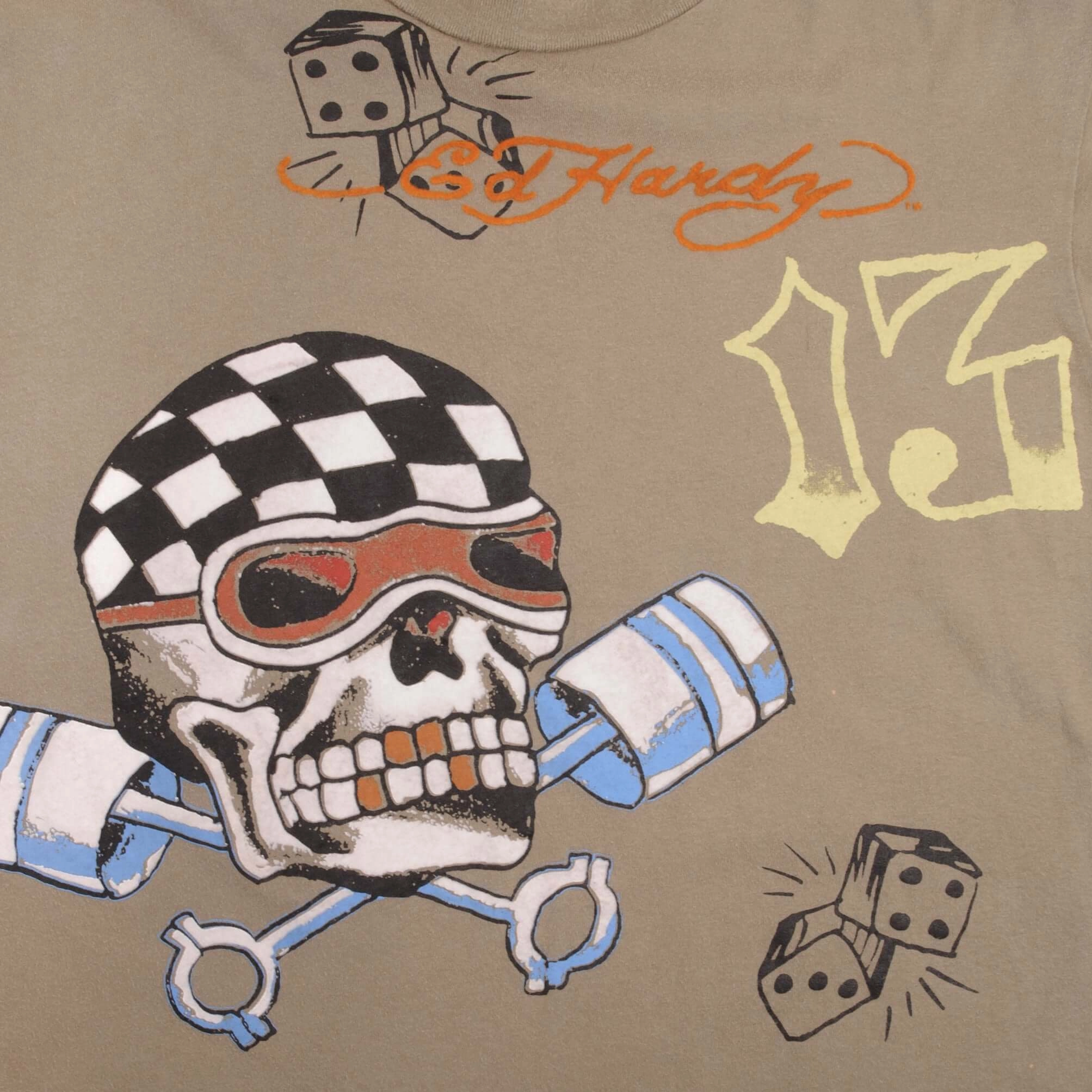 VINTAGE ED HARDY SKULL TEE SHIRT 2000S SIZE MEDIUM