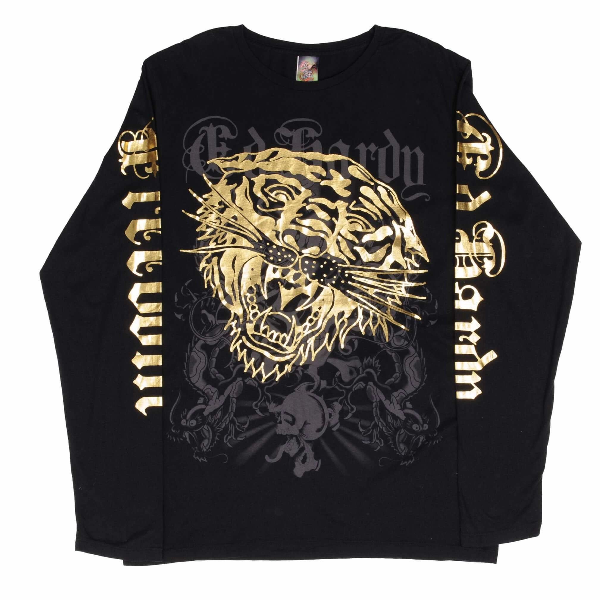 VINTAGE ED HARDY TIGER LONG SLEEVE TEE SHIRT 2000S SIZE XL MADE IN USA