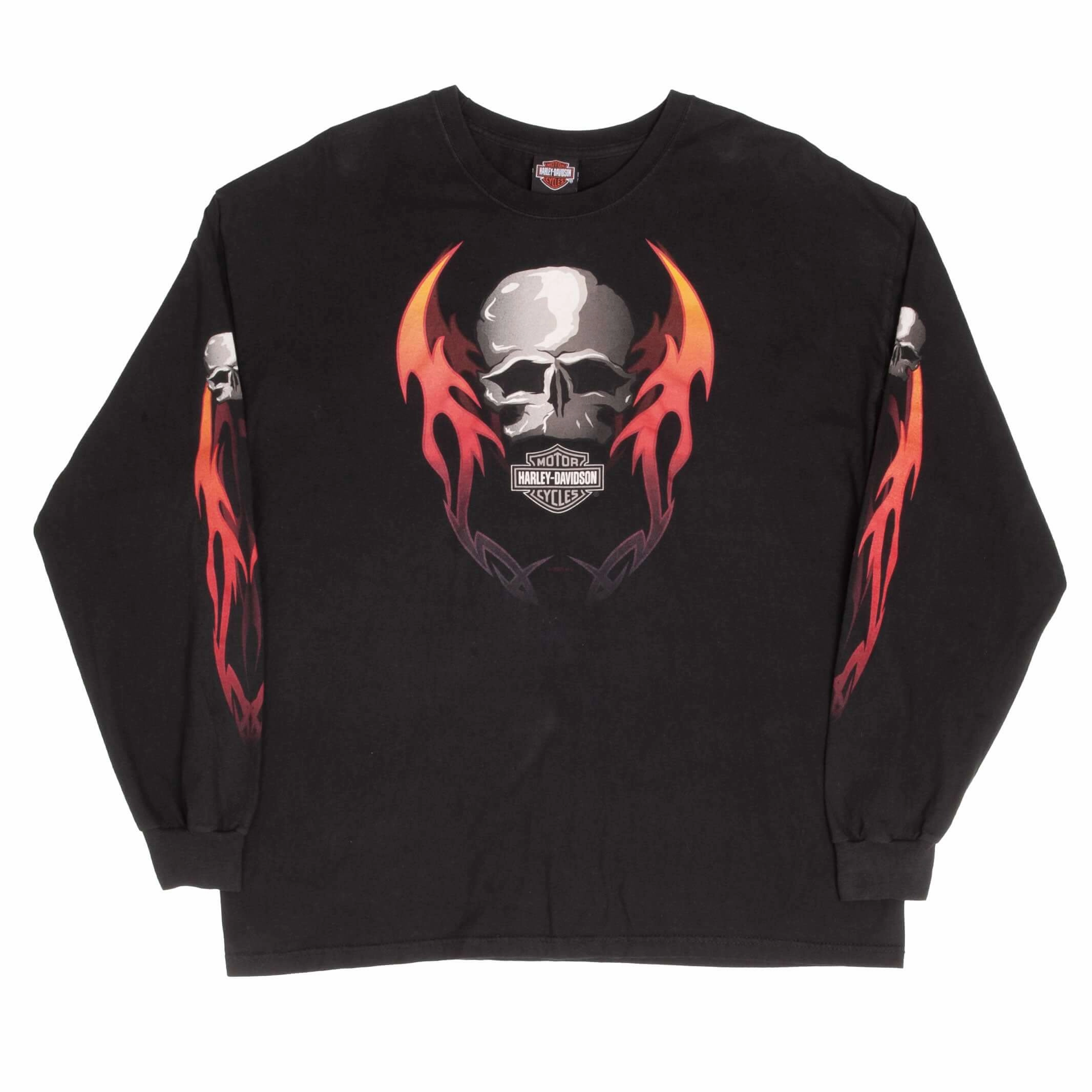 VINTAGE HARLEY DAVIDSON FLAME LONG SLEEVE TEE SHIRT 2005 SIZE XL MADE IN USA