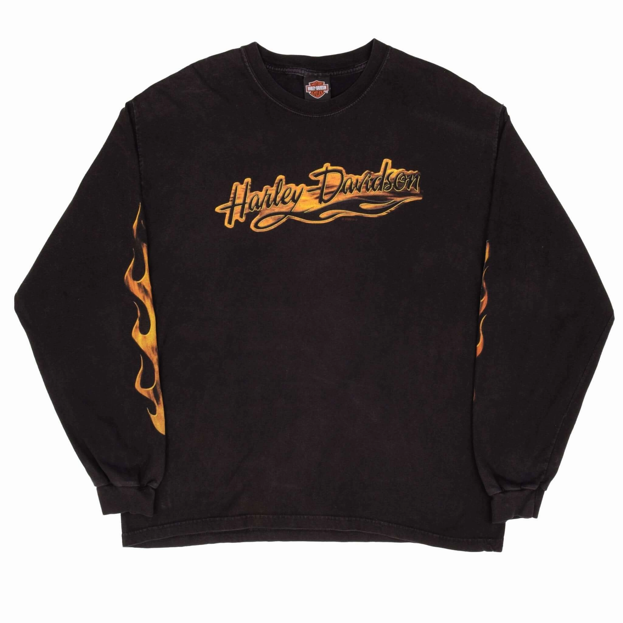 VINTAGE HARLEY DAVIDSON FLAME LONG SLEEVE TEE SHIRT 2009 SIZE XL MADE IN USA