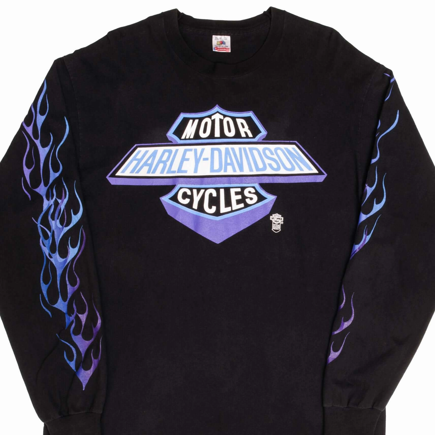 VINTAGE HARLEY DAVIDSON FLAMES LONG SLEEVES TEE SHIRT XL MADE IN USA 1990s