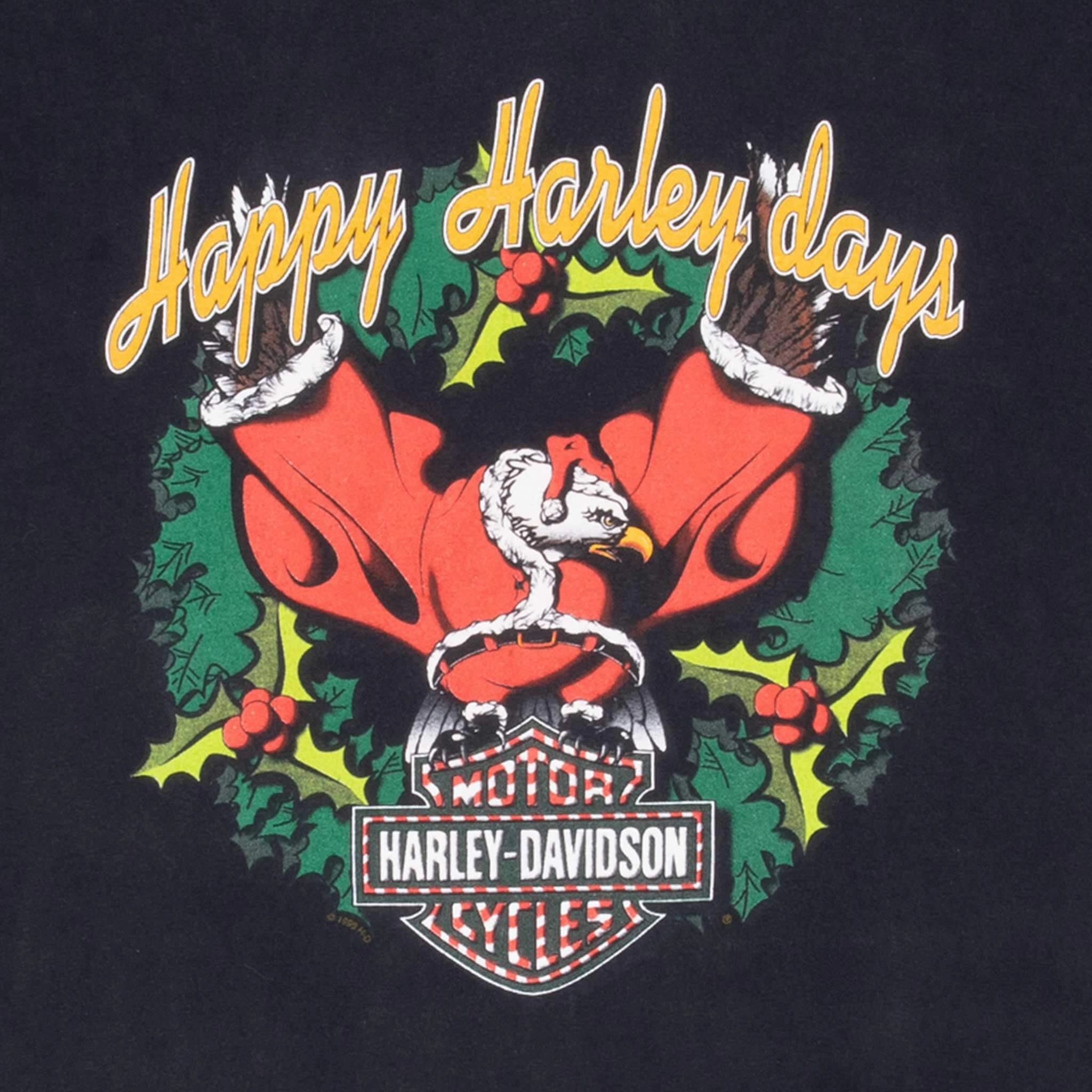 VINTAGE HARLEY DAVIDSON HAPPY HARLEY DAYS XMAS TEE SHIRT 1999 MEDIUM MADE IN USA
