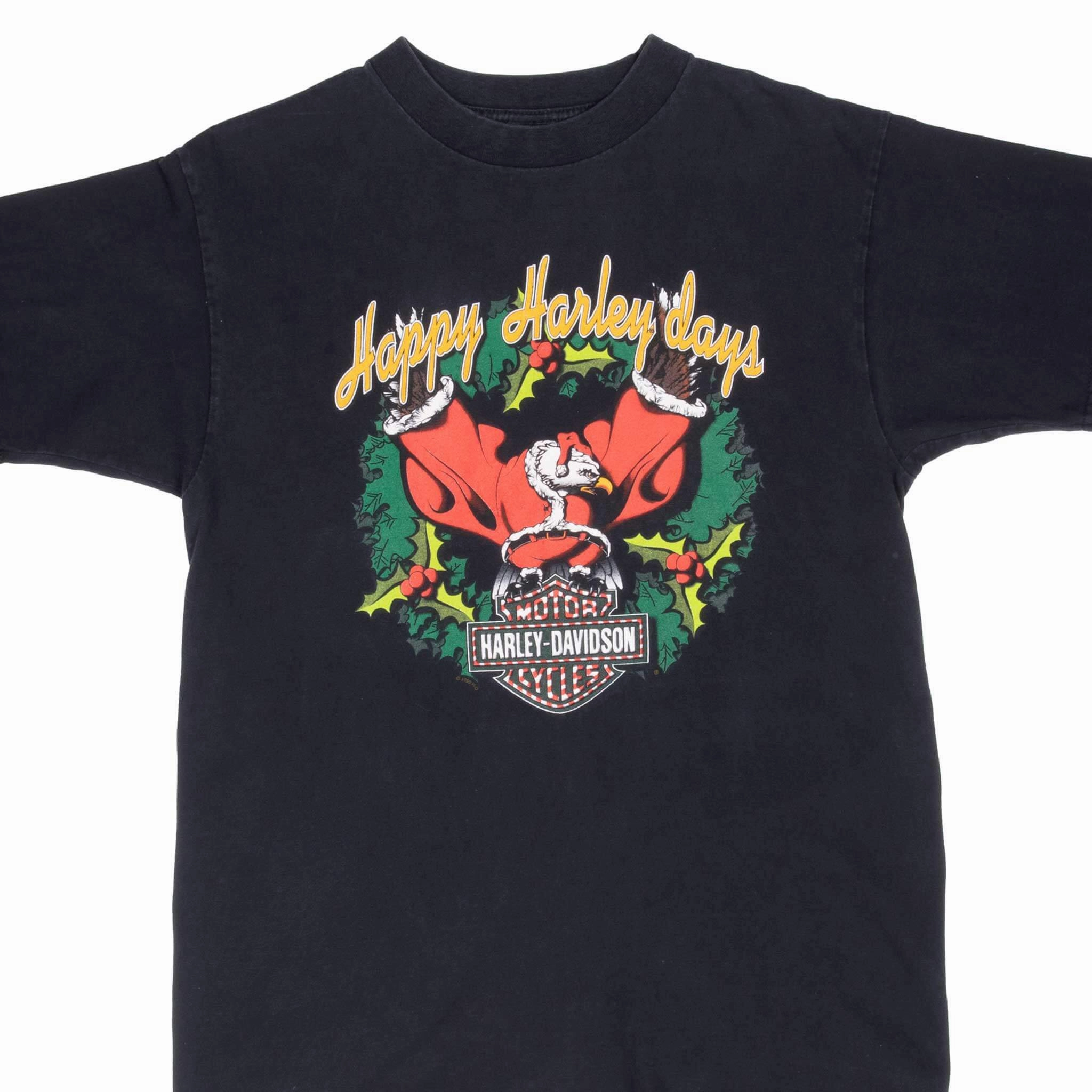 VINTAGE HARLEY DAVIDSON HAPPY HARLEY DAYS XMAS TEE SHIRT 1999 MEDIUM MADE IN USA
