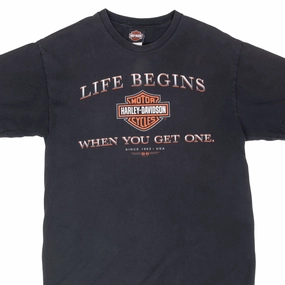 VINTAGE HARLEY DAVIDSON LIFE BEGINS TEE SHIRT 2003 LARGE MADE IN USA