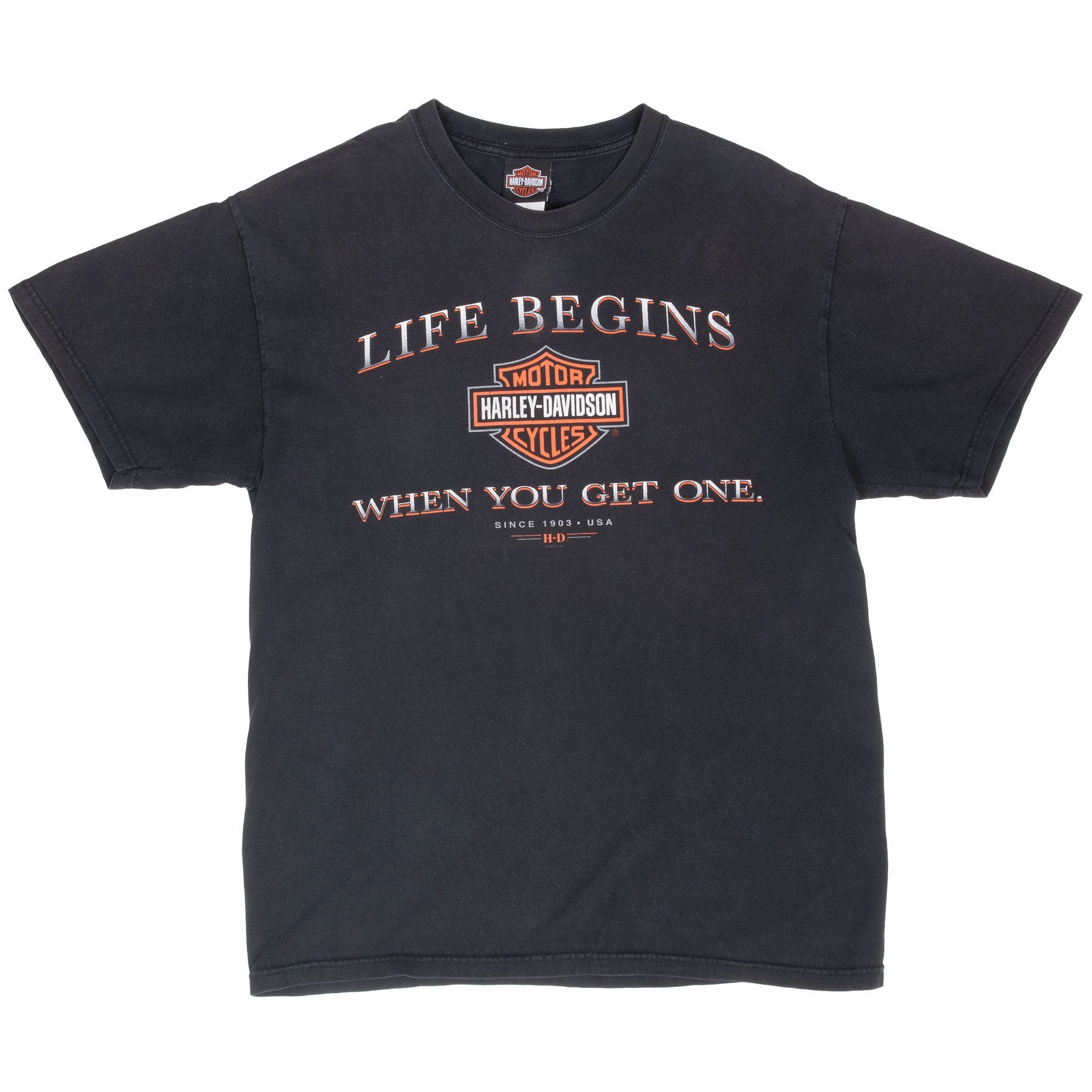 VINTAGE HARLEY DAVIDSON LIFE BEGINS TEE SHIRT 2003 LARGE MADE IN USA