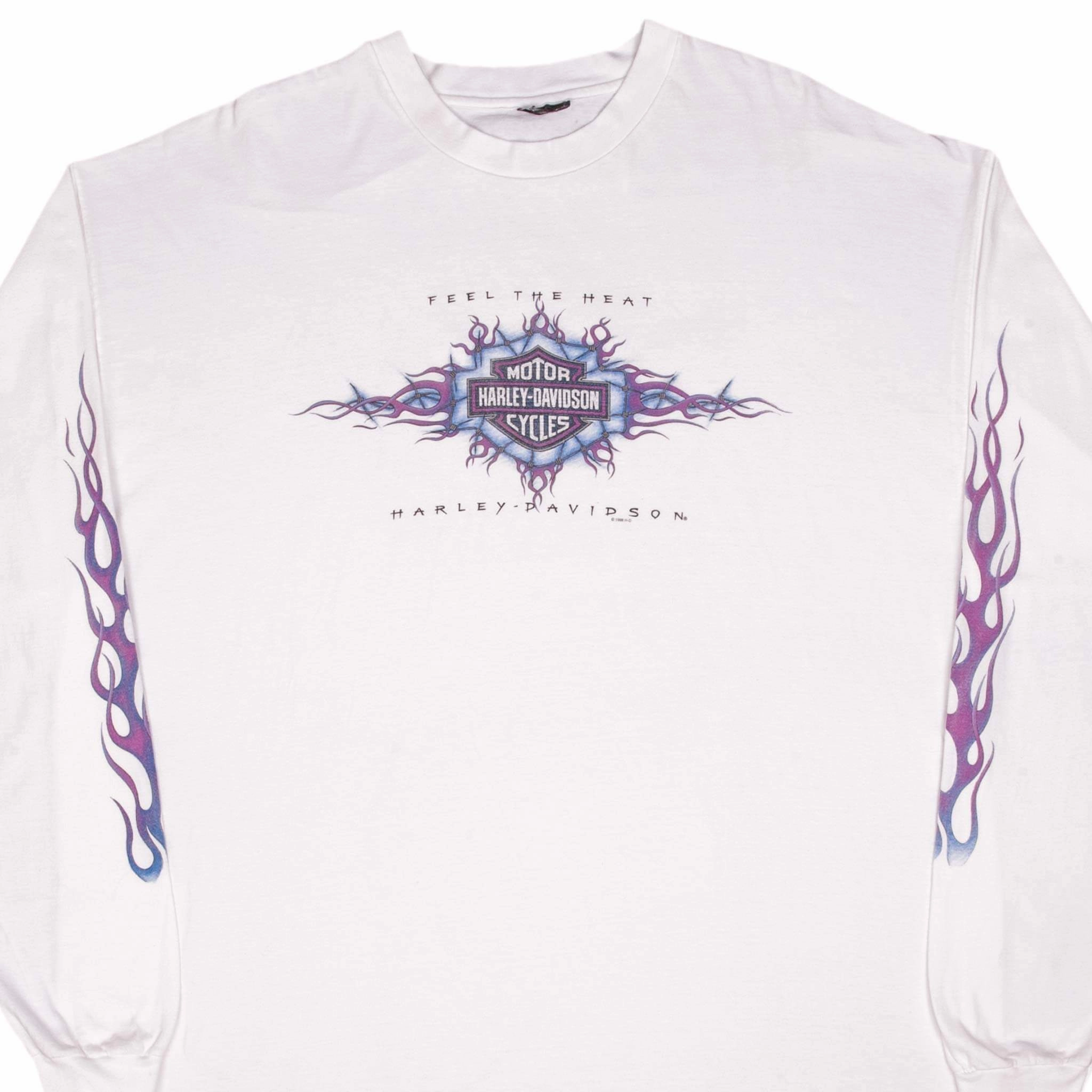 VINTAGE HARLEY DAVIDSON LONG SLEEVES FLAME TEE SHIRT 1998 SIZE 2XL MADE IN USA