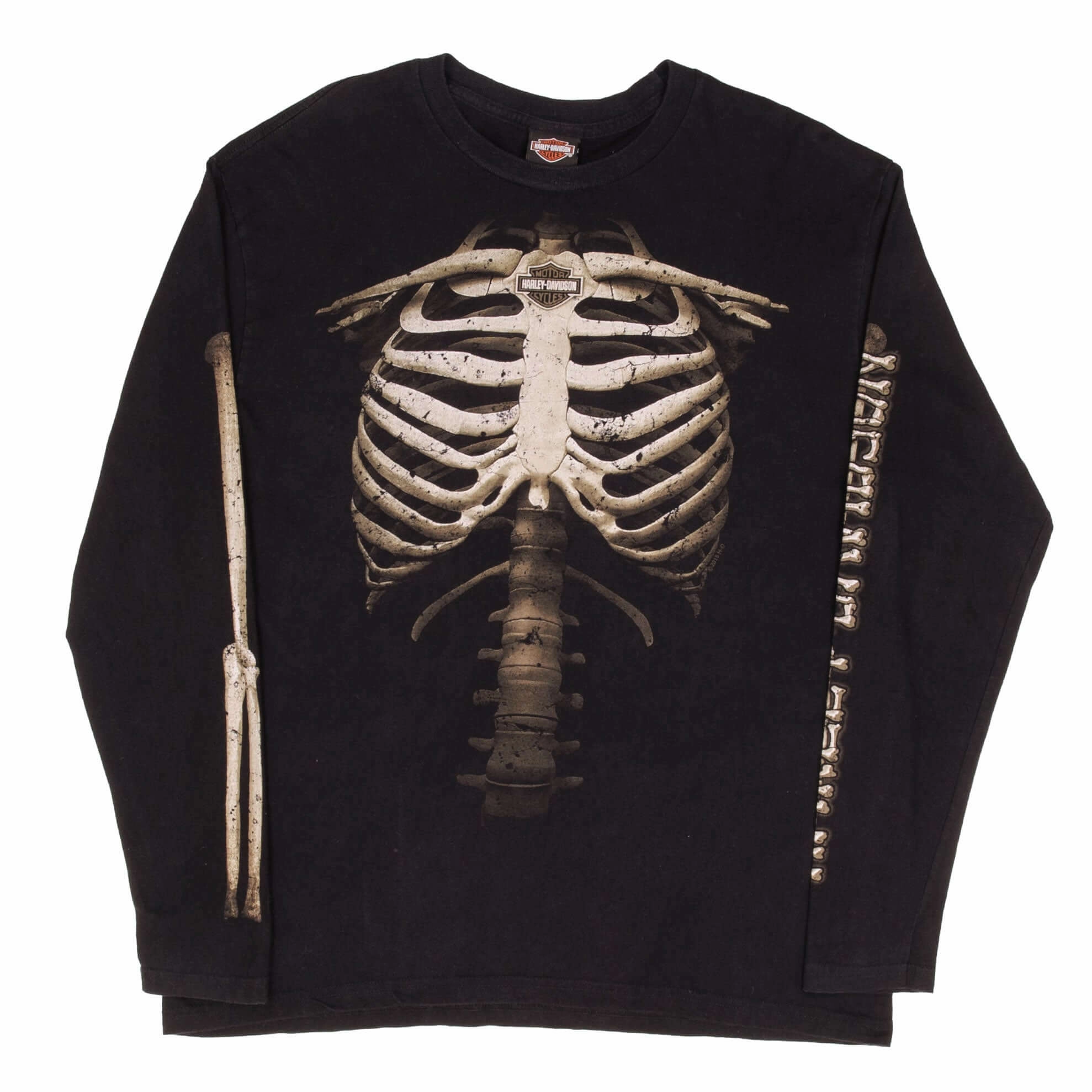 VINTAGE HARLEY DAVIDSON LONG SLEEVES SKELETON TEE SHIRT SIZE XL MADE IN USA