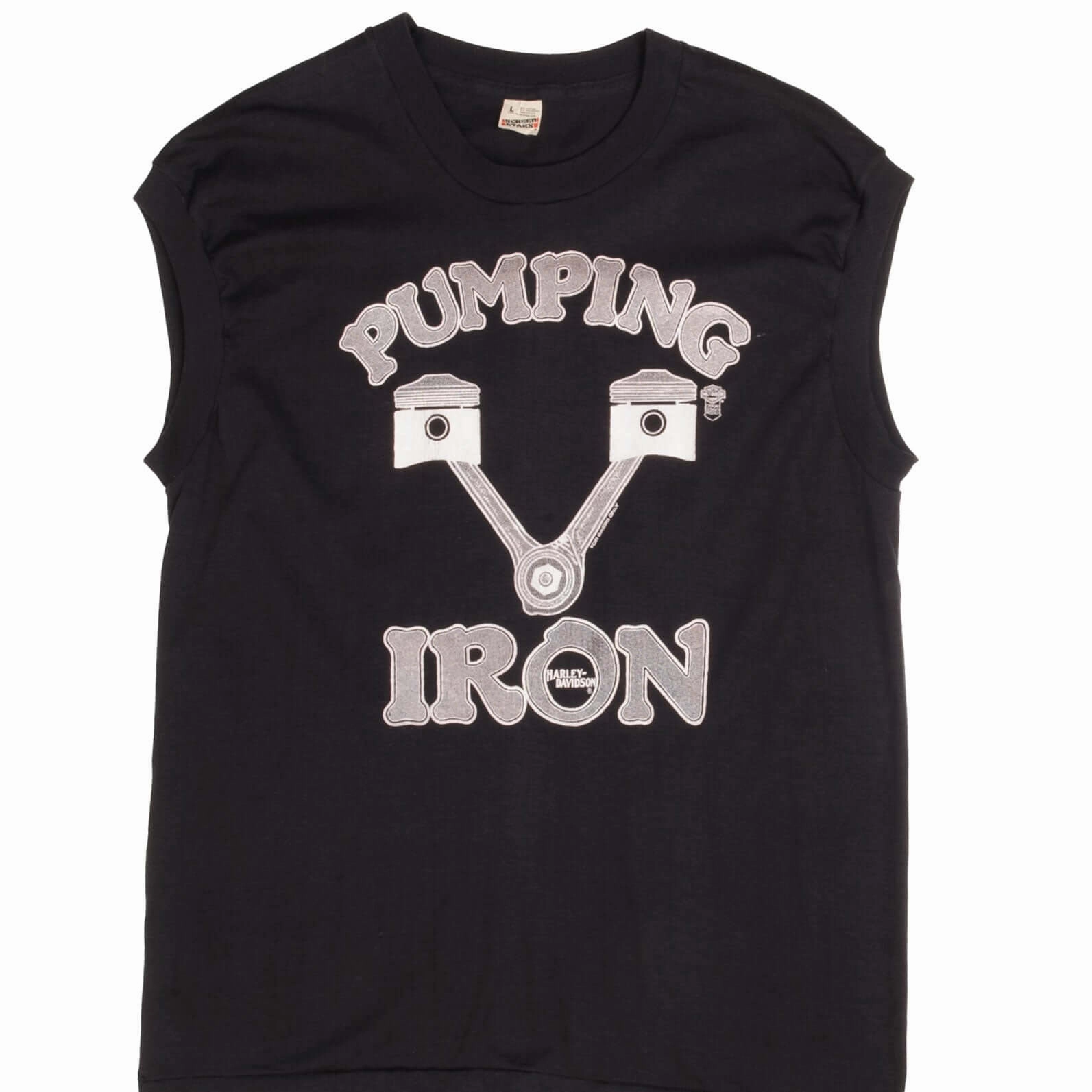 VINTAGE HARLEY DAVIDSON PUMPING IRON TANK TOP TEE SHIRT 1986 MEDIUM MADE IN USA