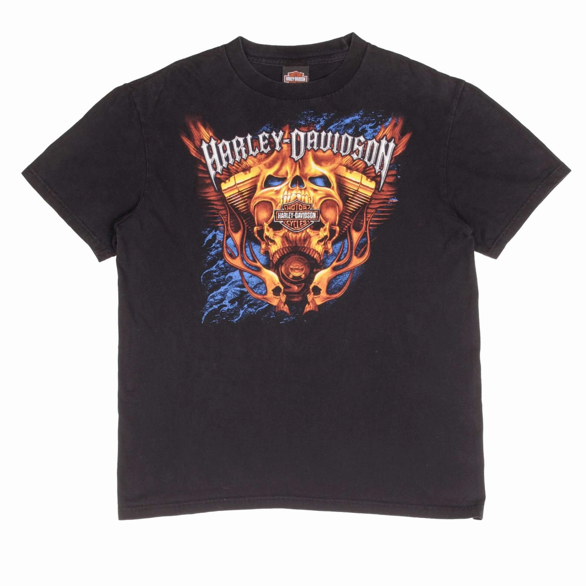 VINTAGE HARLEY DAVIDSON SKULL COLUMBUS OHIO BLACK TEE SHIRT SIZE LARGE