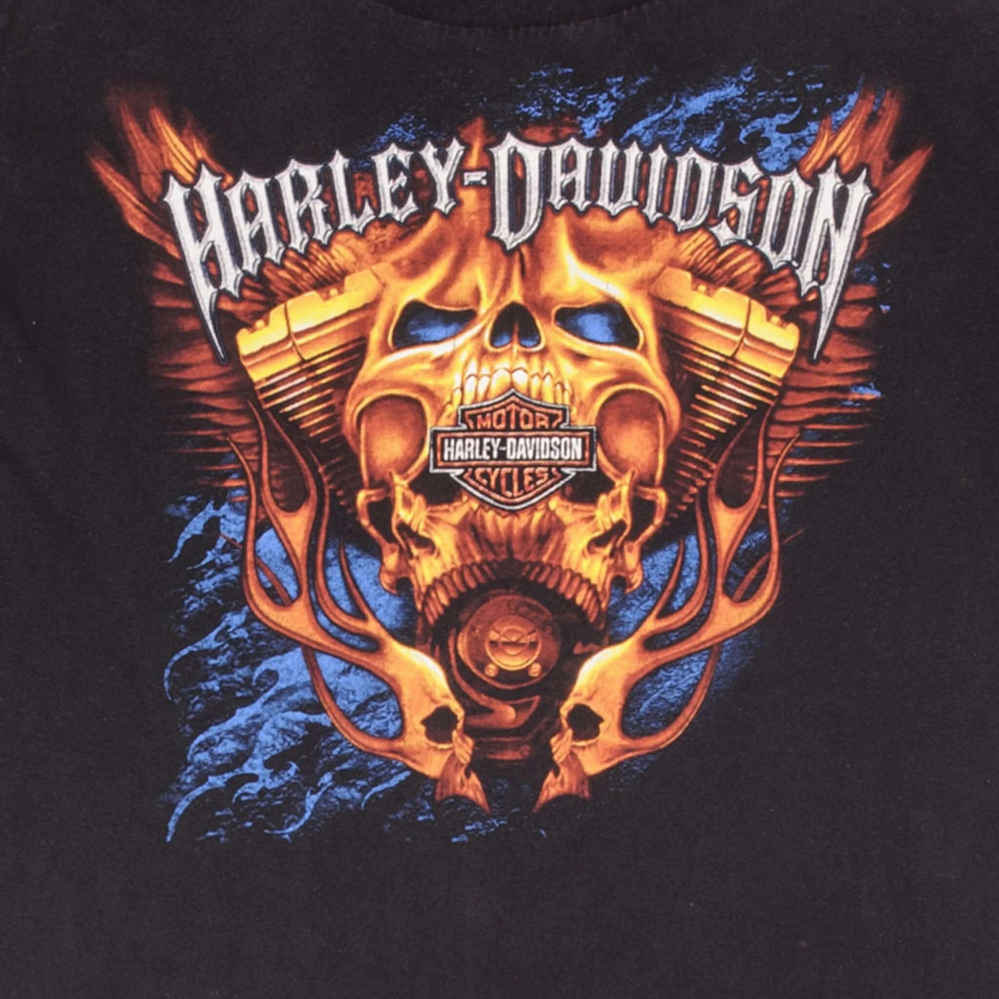 VINTAGE HARLEY DAVIDSON SKULL COLUMBUS OHIO BLACK TEE SHIRT SIZE LARGE
