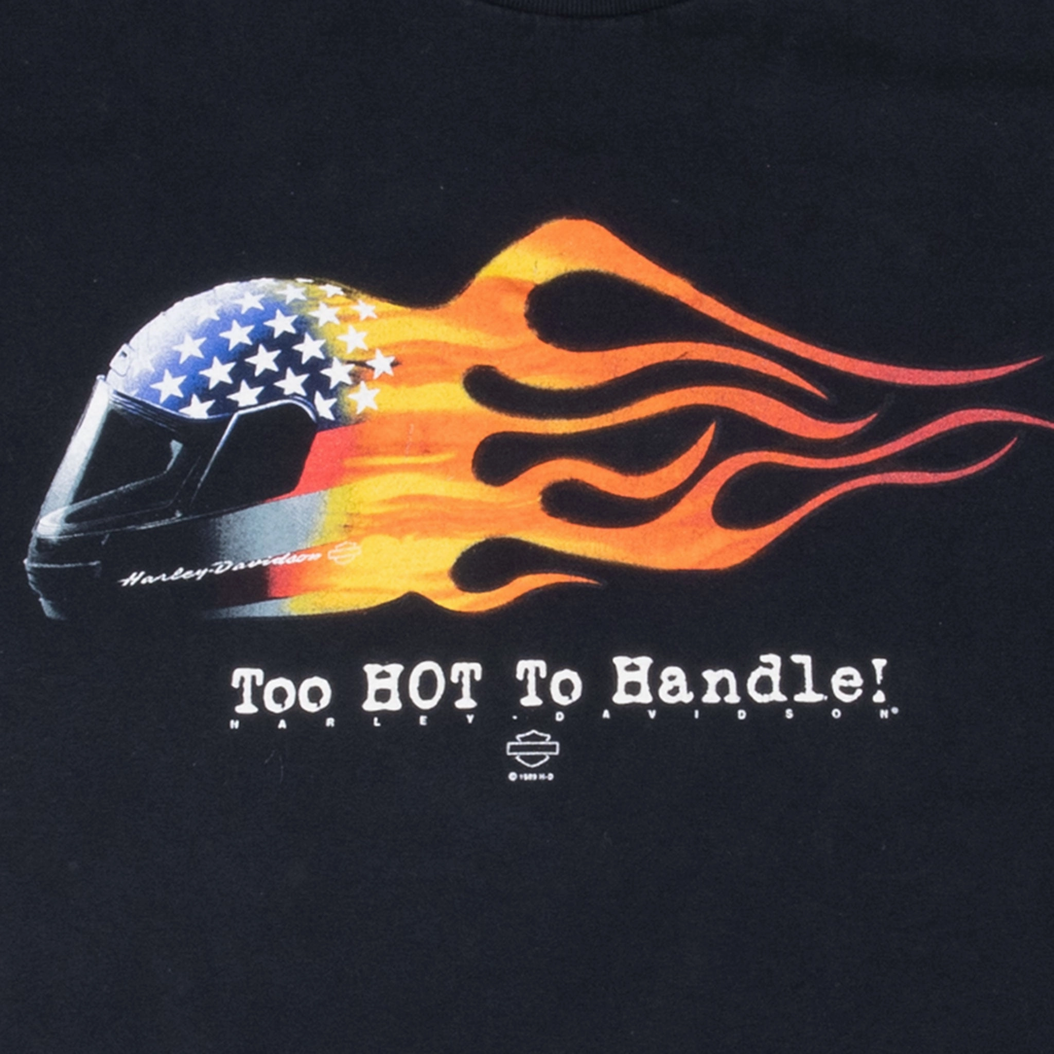 VINTAGE HARLEY DAVIDSON TOO HOT TO HANDLE 1999 TEE SHIRT MEDIUM MADE IN USA