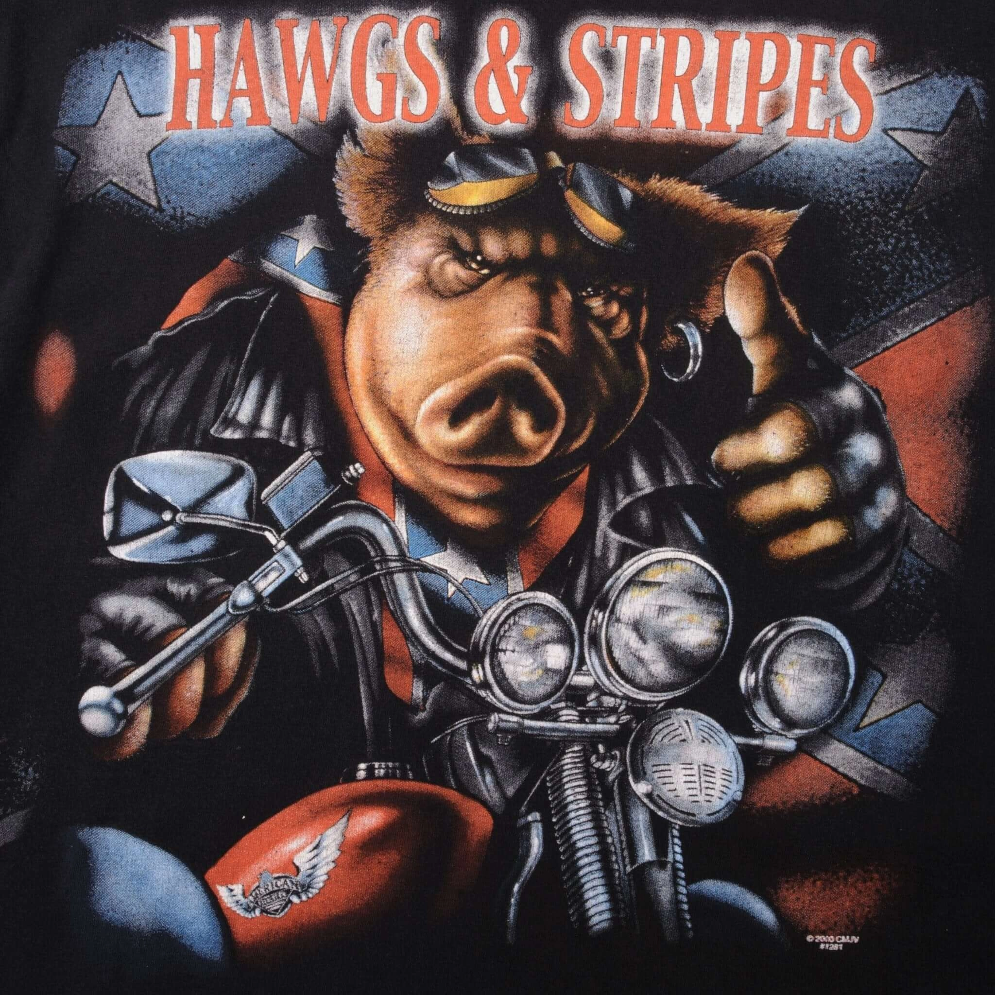 VINTAGE HAWGS & STRIPES HOG PIG BIKER TEE SHIRT 2000 SIZE XL