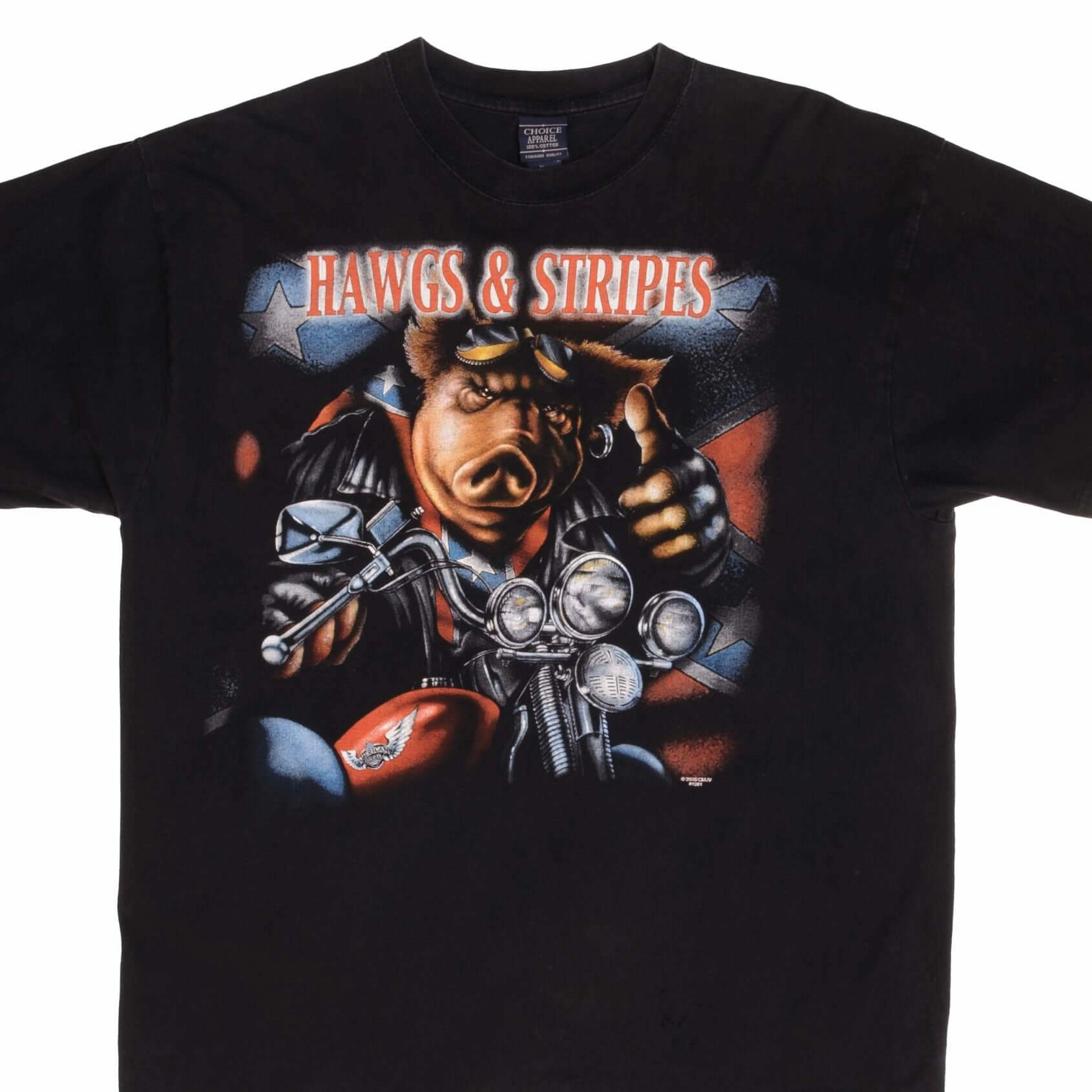 VINTAGE HAWGS & STRIPES HOG PIG BIKER TEE SHIRT 2000 SIZE XL