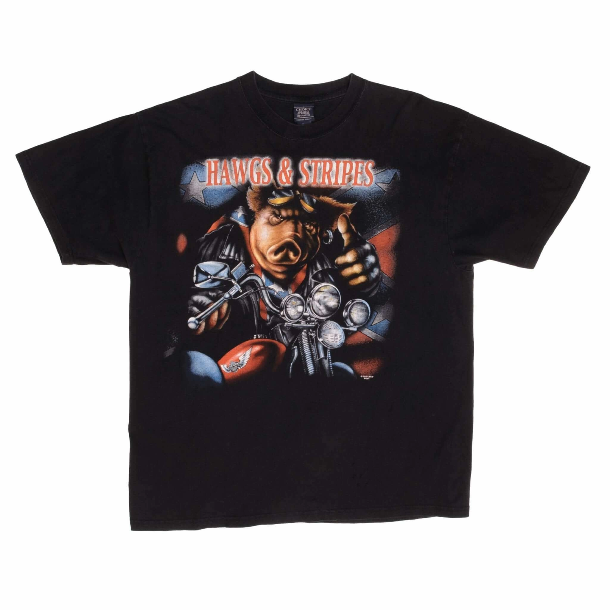 VINTAGE HAWGS & STRIPES HOG PIG BIKER TEE SHIRT 2000 SIZE XL