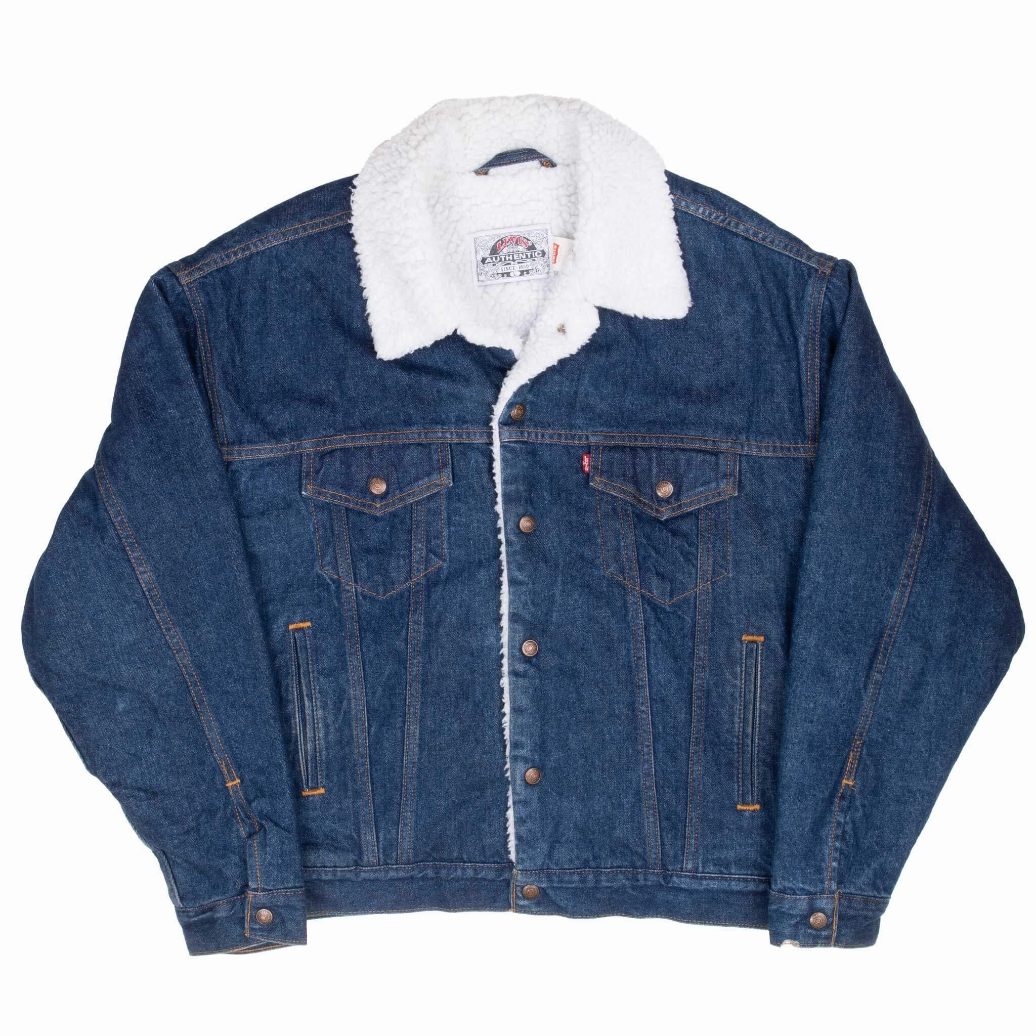 VINTAGE LEVIS SHERPA TRIUMPH PATCH TRUCKER DENIM JACKET 1990S LARGE