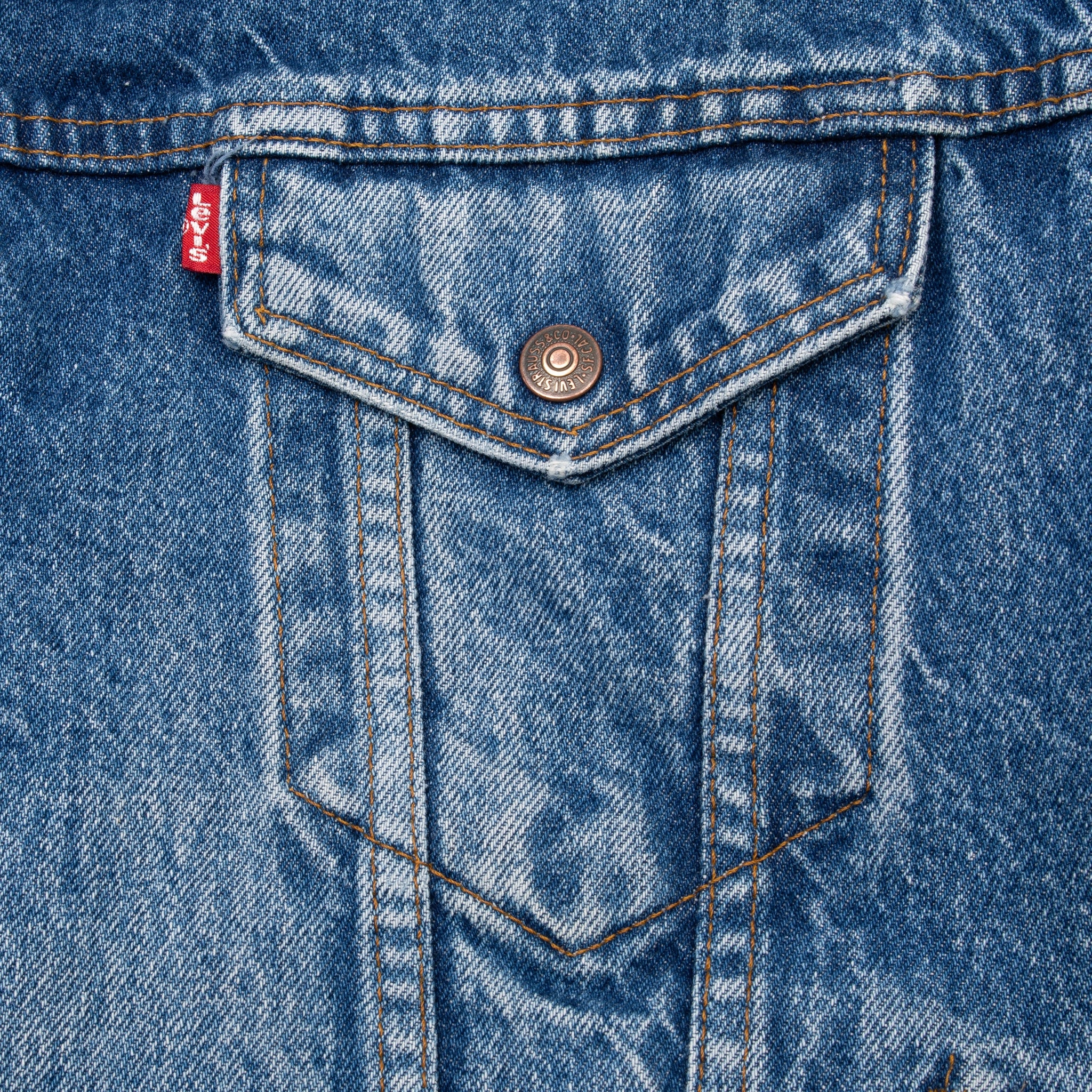 VINTAGE LEVIS SHERPA TRUCKER BLUE DENIM JACKET 1980S SIZE 42R MADE IN USA