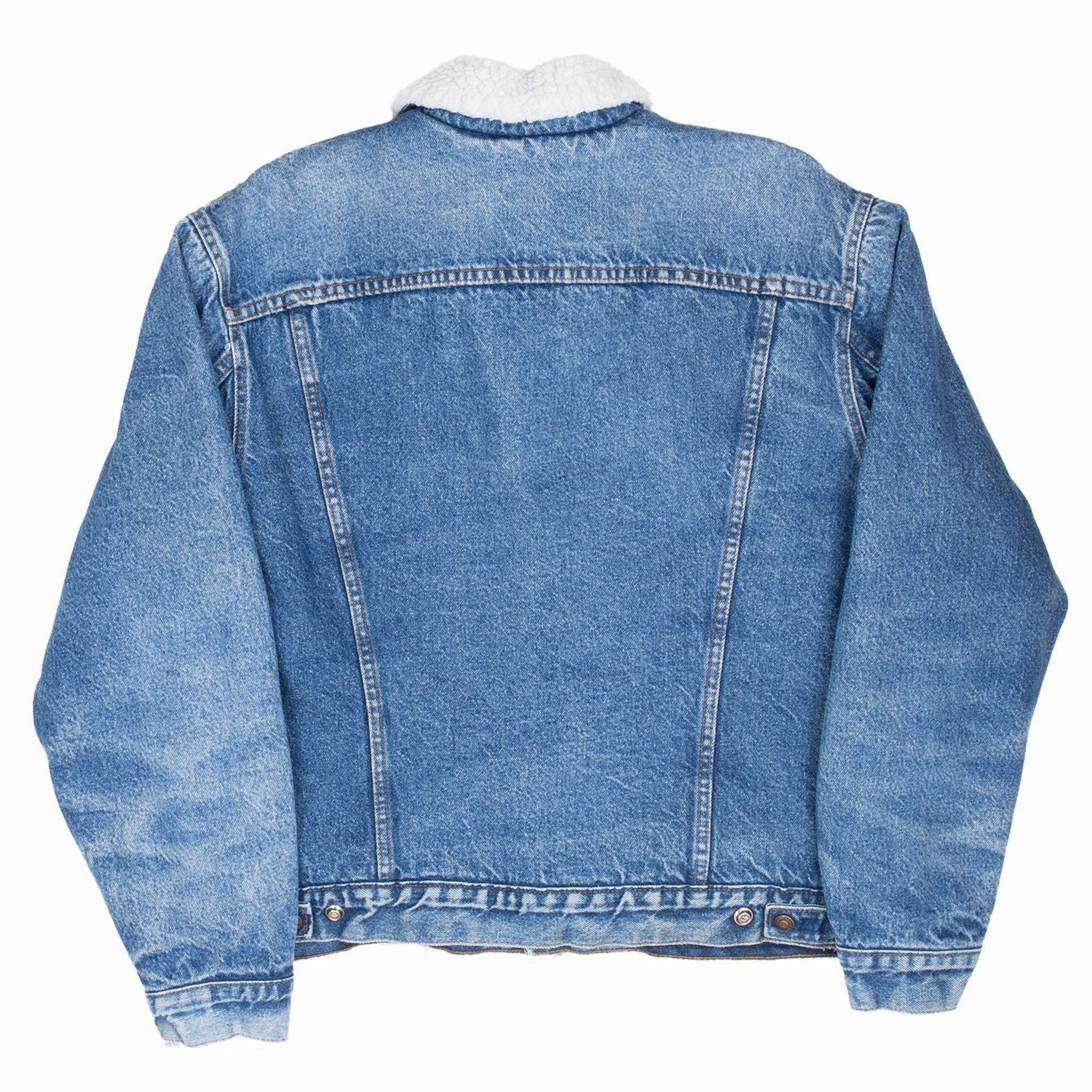VINTAGE LEVIS SHERPA TRUCKER BLUE DENIM JACKET 1980S SIZE 42R MADE IN USA