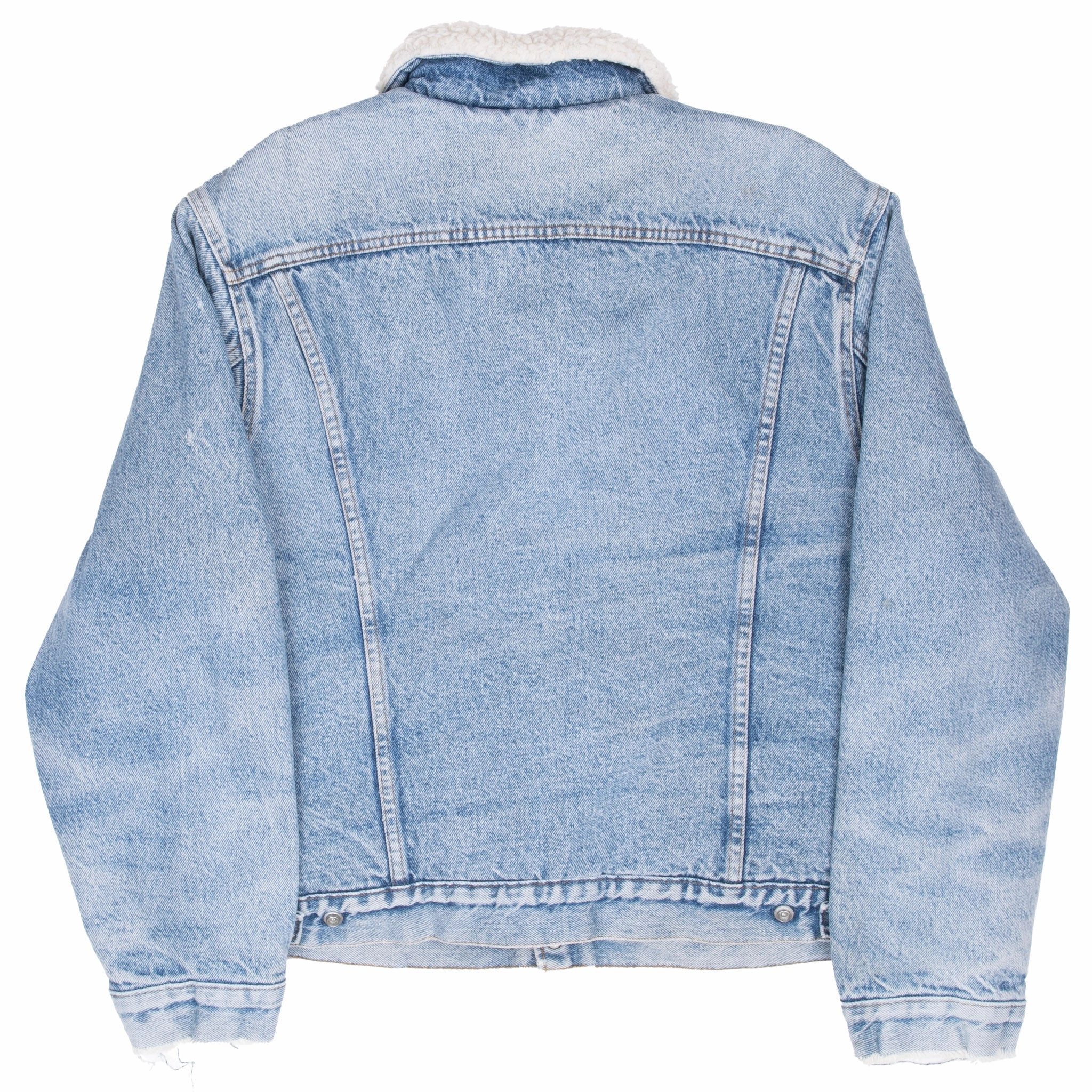 VINTAGE LEVIS SHERPA TRUCKER BLUE DENIM JACKET 1980S SIZE 46R MADE IN USA