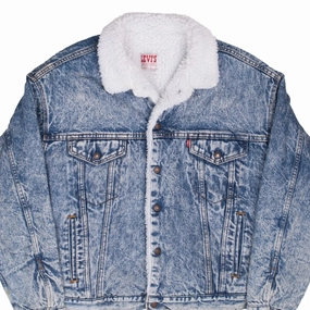 VINTAGE LEVIS SHERPA TRUCKER BLUE DENIM JACKET 1980S XL MADE IN USA
