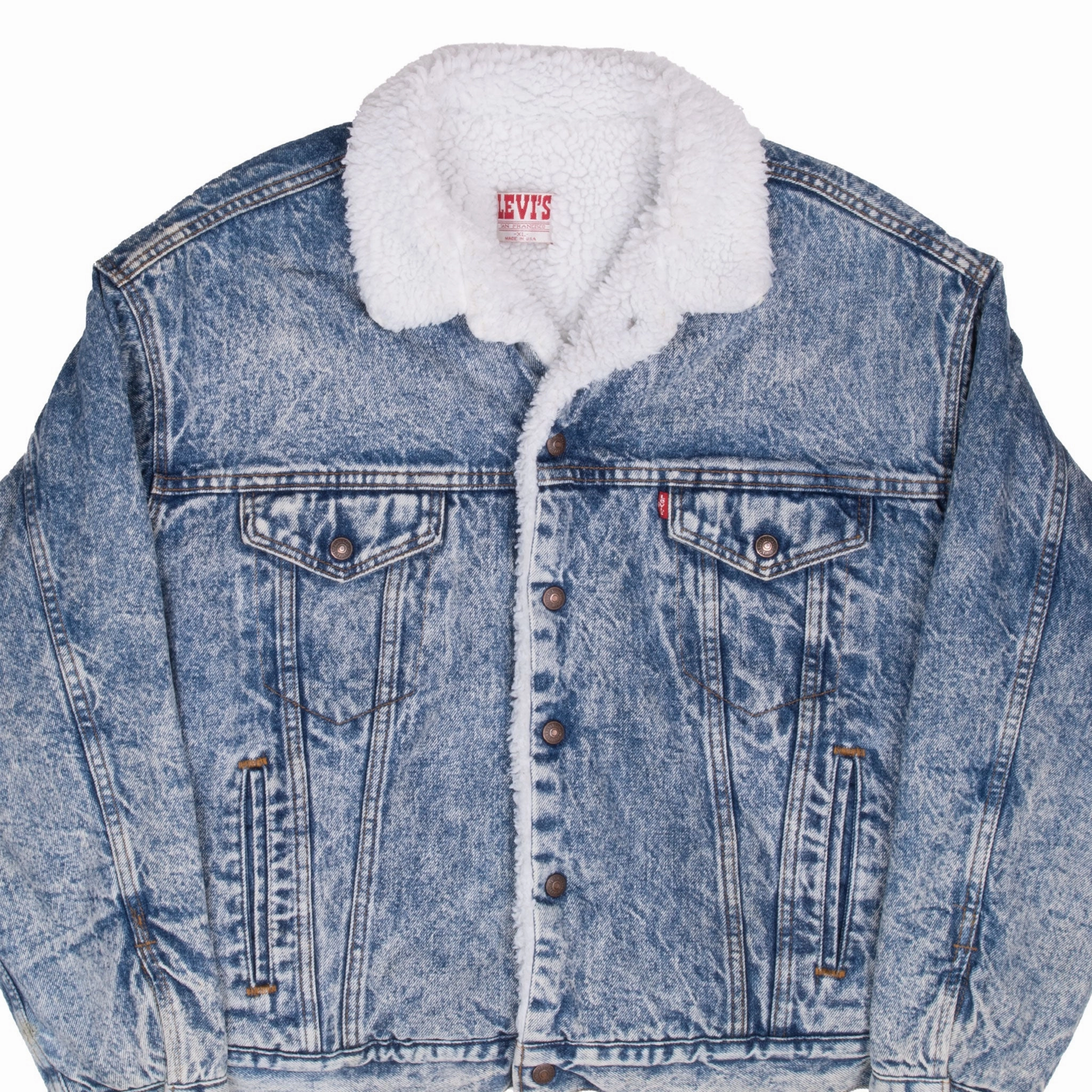 VINTAGE LEVIS SHERPA TRUCKER BLUE DENIM JACKET 1980S XL MADE IN USA