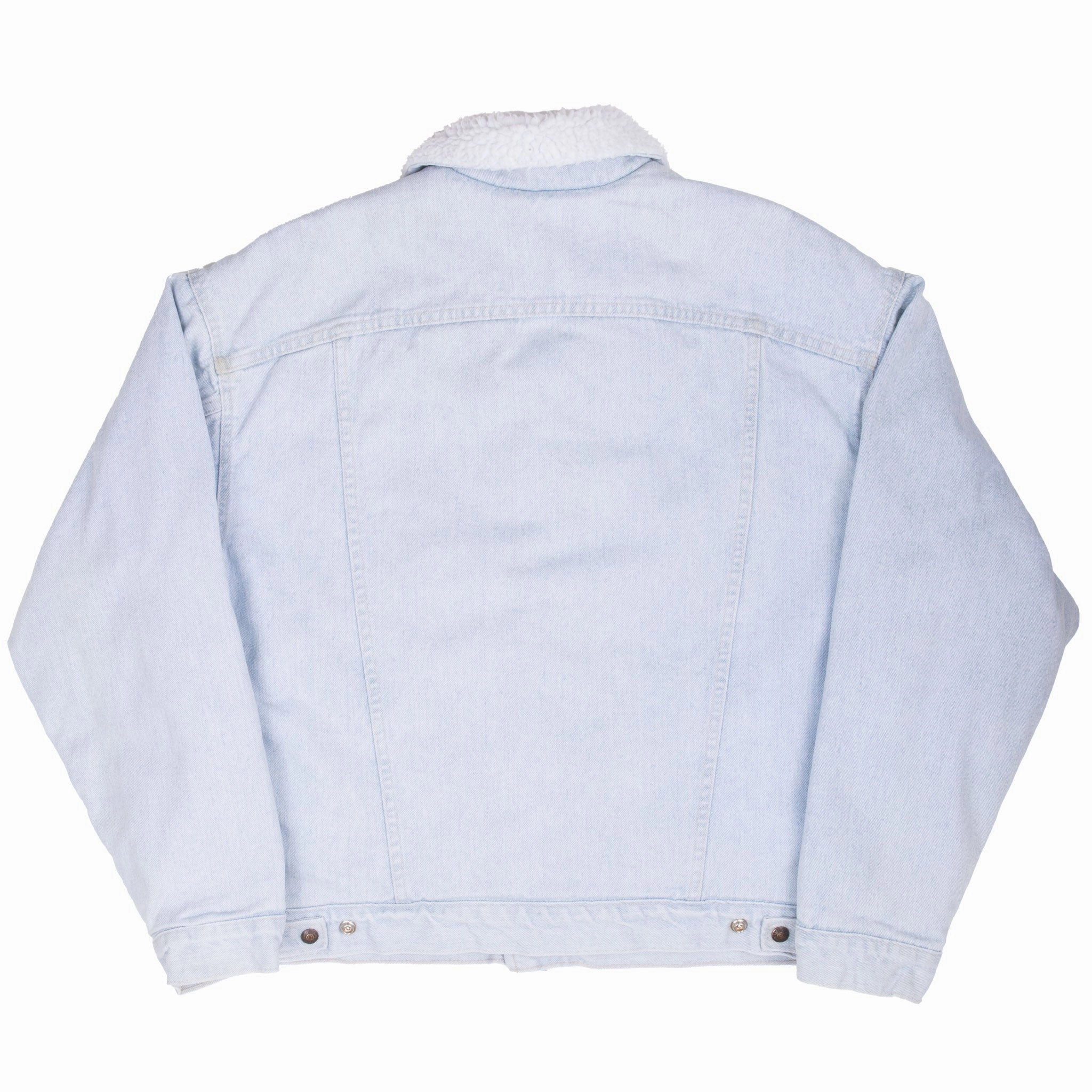 VINTAGE LEVIS SHERPA TRUCKER BLUE LIGHT WASH DENIM JACKET 1980S LARGE MADE USA