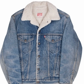 VINTAGE LEVIS SHERPA TRUCKER DENIM JACKET 1980S SIZE 34R XS MADE IN USA