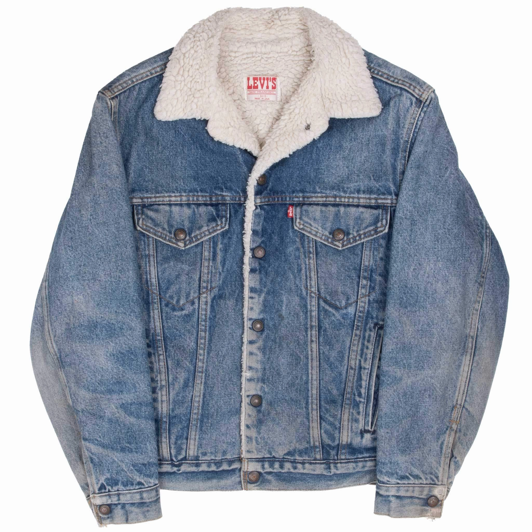 VINTAGE LEVIS SHERPA TRUCKER DENIM JACKET 1980S SIZE 34R XS MADE IN USA