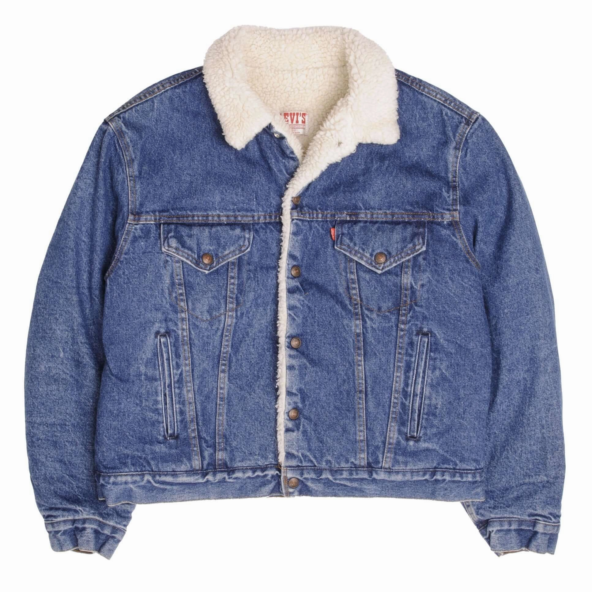 VINTAGE LEVIS SHERPA TRUCKER DENIM JACKET 1980S SIZE 46R MADE IN USA