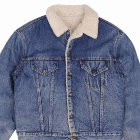 VINTAGE LEVIS SHERPA TRUCKER DENIM JACKET 2 POCKETS 1970S SIZE 44 MADE IN USA