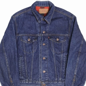 VINTAGE LEVIS TYPE 3 PLAID LINED DENIM JACKET 4 POCKETS 1980S SZE 42 MADE USA