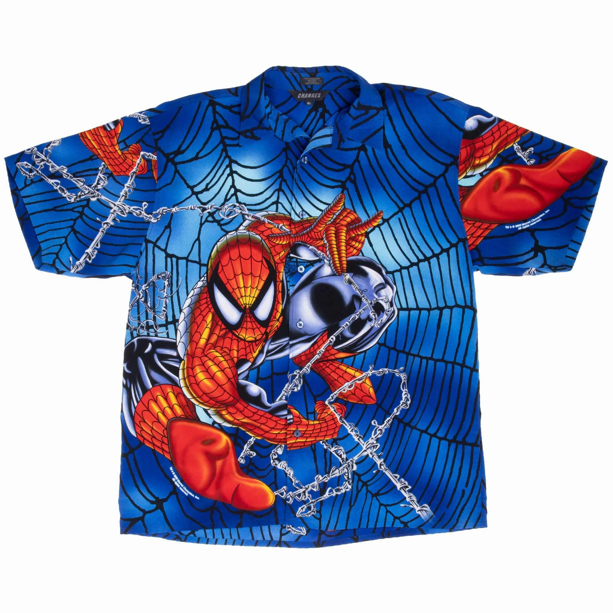 VINTAGE MARVEL SPIDER MAN 2000 ALL OVER PRINT HAWAIIAN SHIRT XL
