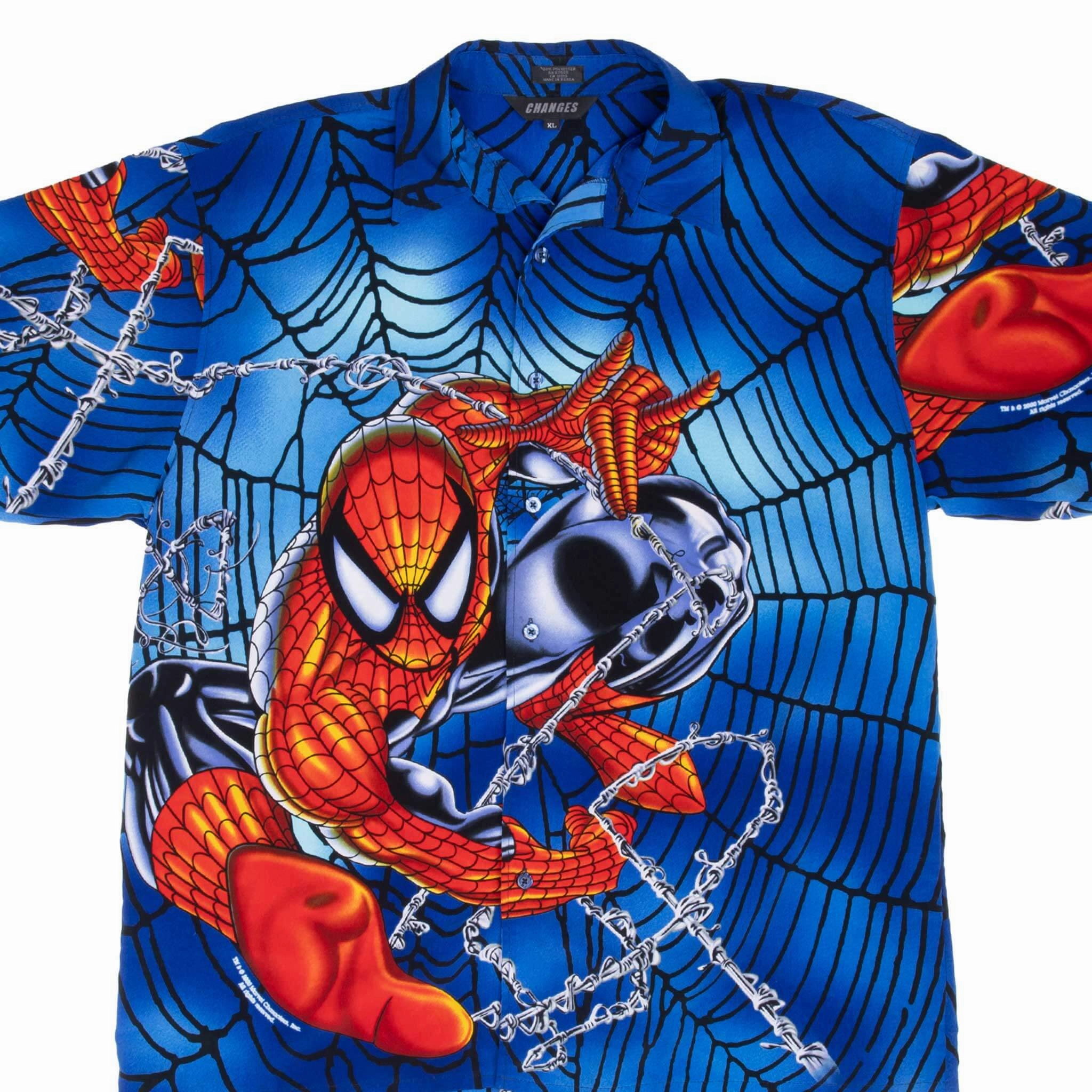 VINTAGE MARVEL SPIDER MAN 2000 ALL OVER PRINT HAWAIIAN SHIRT XL