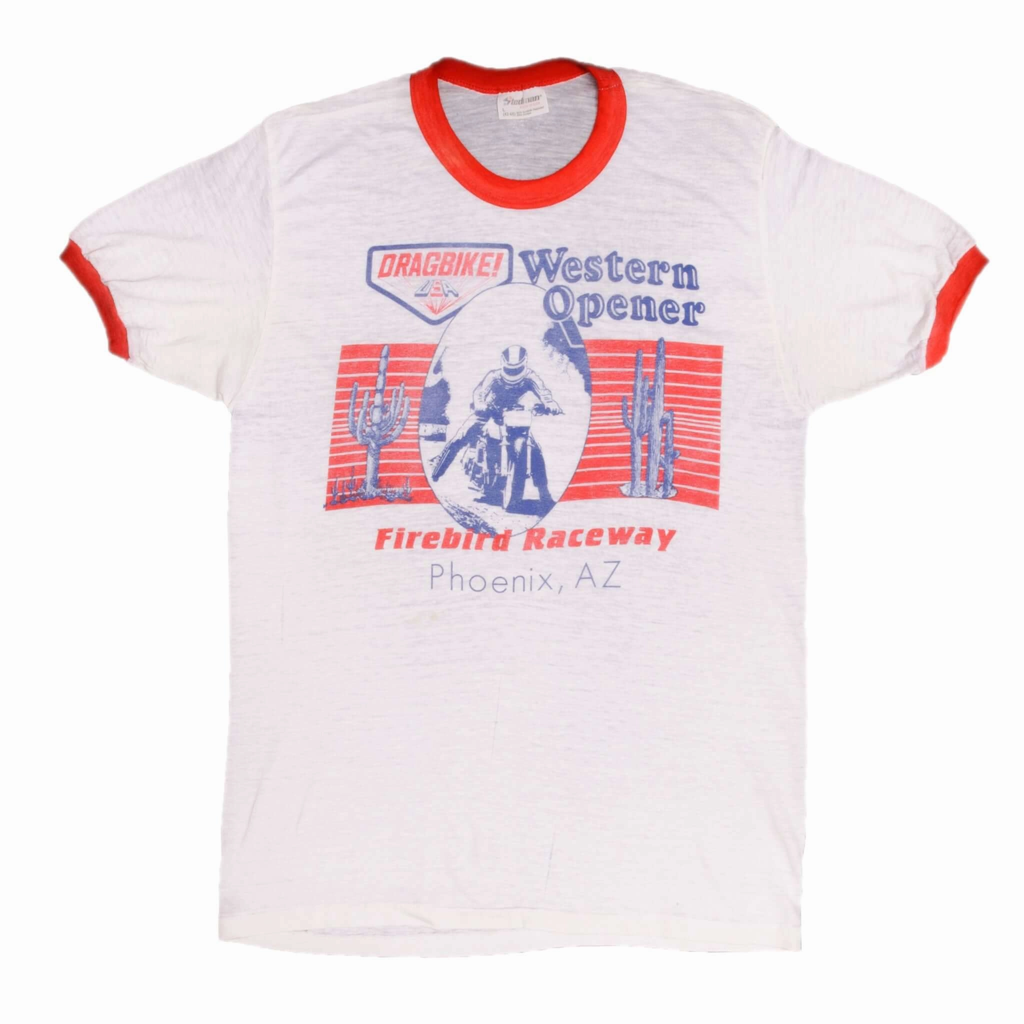 VINTAGE MOTORCYCLE RACING WESTERN OPENER FIREBIRD RACEWAY TEE SHIRT 1980S MEDIUM MADE USA